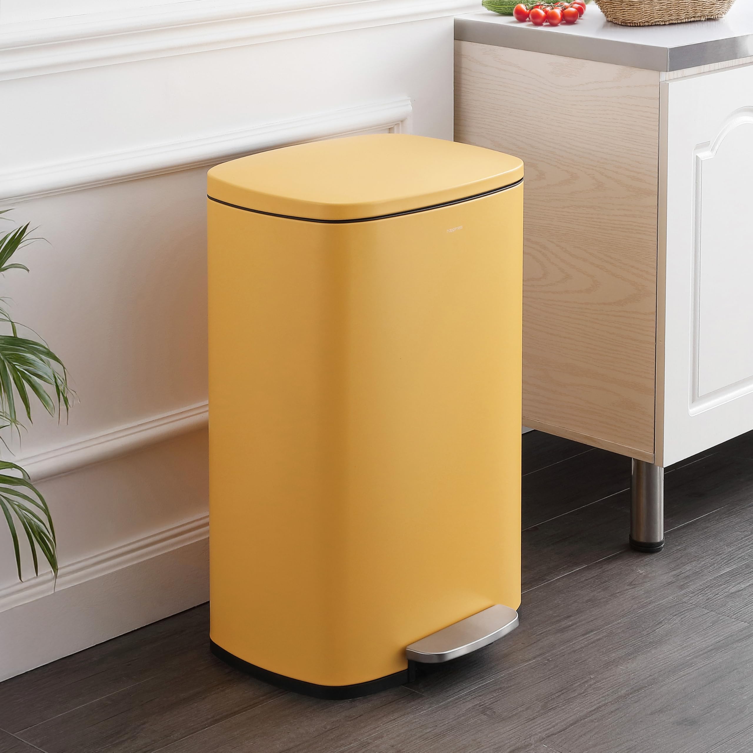 happimess HPM1006B Connor Rectangular 13-Gallon Trash Can with Soft-Close Lid and Free Mini Trash Can, Fingerprint Resistant, Modern, Minimalistic for Home, Kitchen, Office, Bathroom, Black