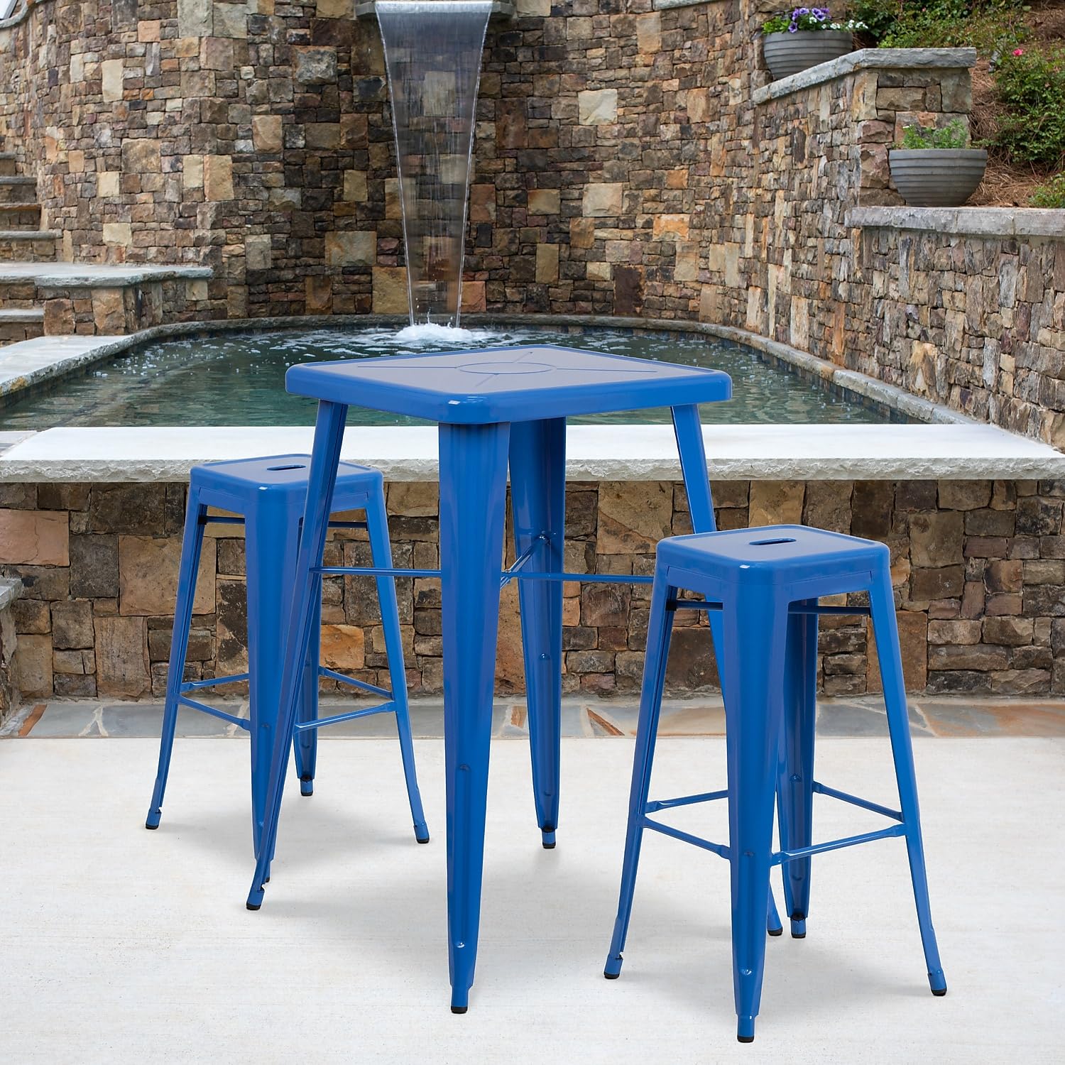 Flash Furniture 30"H Commercial Modern Metal Backless Barstool, Indoor/Outdoor Industrial Square Stacking Bar Stool for Patio Bars/Restaurants, Black