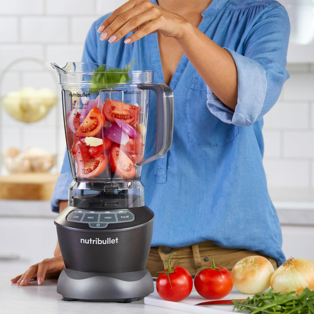 nutribullet Full-Size Blender Combo, Single-Serve & Large Capacity, 1200W, 64oz Pitcher, 32oz Cup, Extractor Blade, 3-Speed, Pulse, Smoothies, Soups, Sauces, Easy Cleaning, Matte Black, NBF50500AK