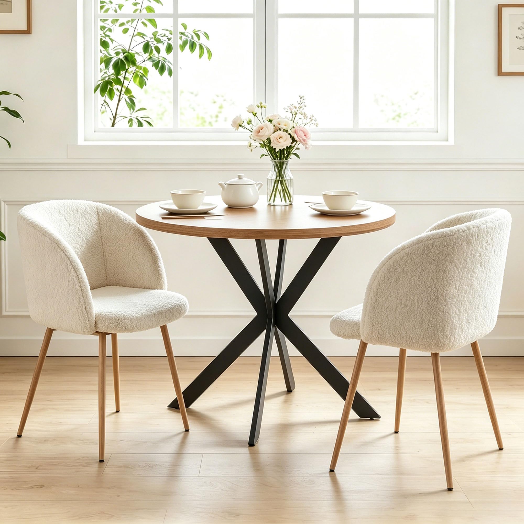 Homedot Dining Table Set for 2 with Black Dining Chairs, 3-Piece Compact Kitchen Table Set for Small Spaces, Rustic Brown Round Table Wooden with Upholstered Dining Side Chairs for Living Room