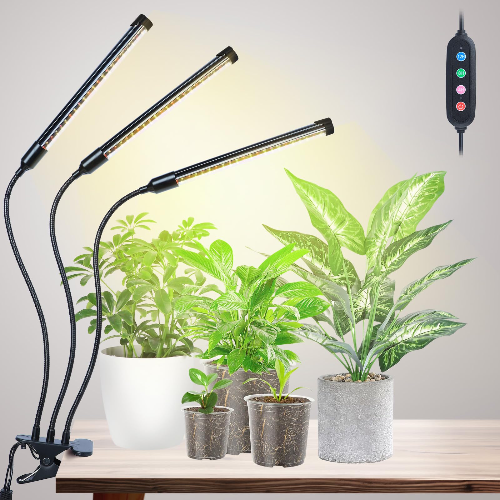 2Pack Small Clip Grow Lights for Indoor Plants, Bonsai, Mini Full Spectrum Pot Plant Grow Light, 4/8/12/16/20H Timer, 9 Watt Power Draw, NO Need Adapter