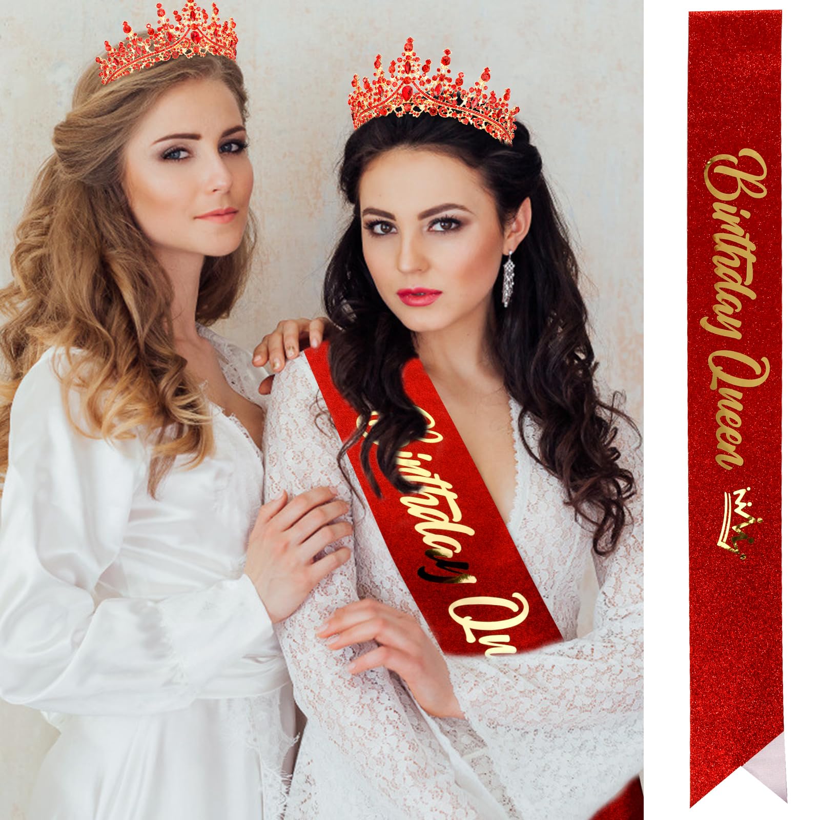 VELSCRUN AB Silver Crystal Birthday Queen Tiara Crowns for Women Girls Birthday Queen Headband Sash Elegant Princess Crown with Combs Hair Accessories Happy Birth Party Decorations Mom Gift