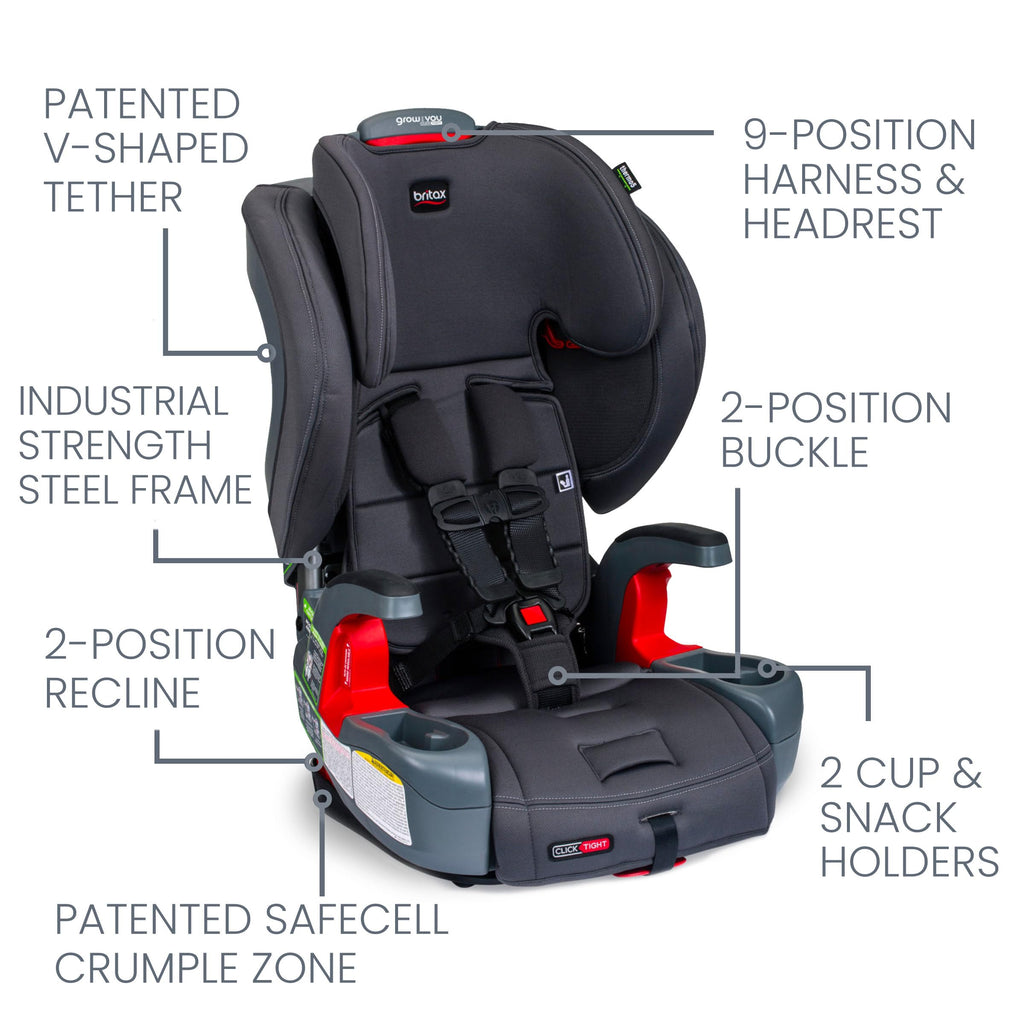 Britax Grow with You ClickTight Harness-2-Booster Car Seat, 2-in-1 High Back Booster, Black Contour