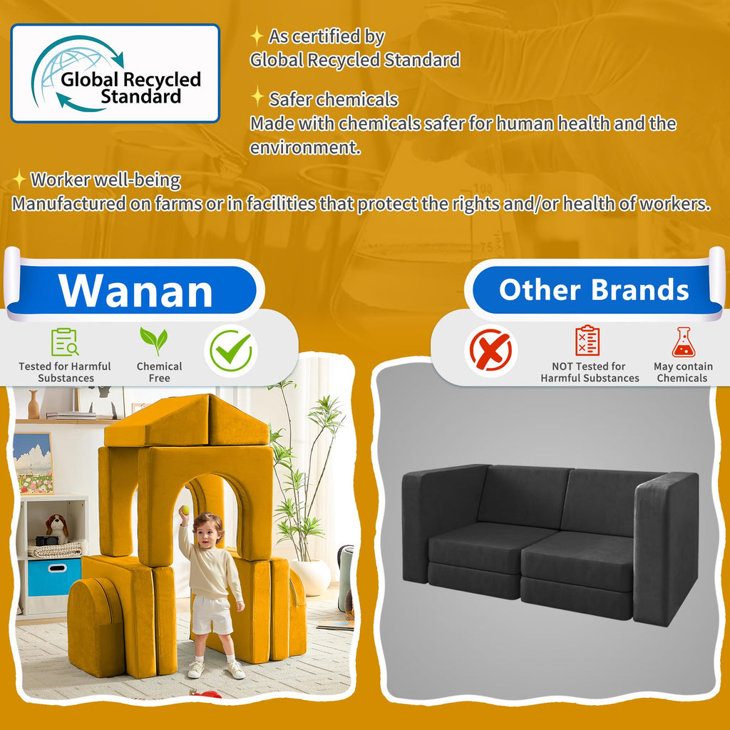 wanan Kids Couch 10PCS, Modular Kids Play Couch for Playroom Bedroom, 10 in 1 Multifunctional Kid Sofa for Playing, Creativing, Sleeping, Indoor Toddler Couches for Boys and Girls(Dark Grey)