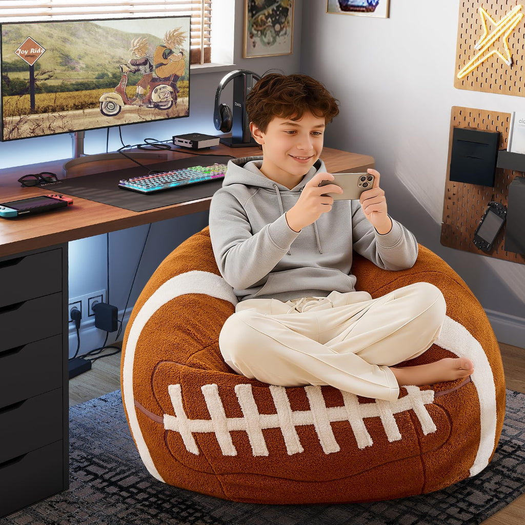 Sports Baseball Bean Bag Chair - Luxurious Bean Bag Chairs for Kids Teens Adults - Floor Sofa Couch with Filler - Plush BeanBag Furniture for Living Room Bedroom College Dorm - 32 Inch