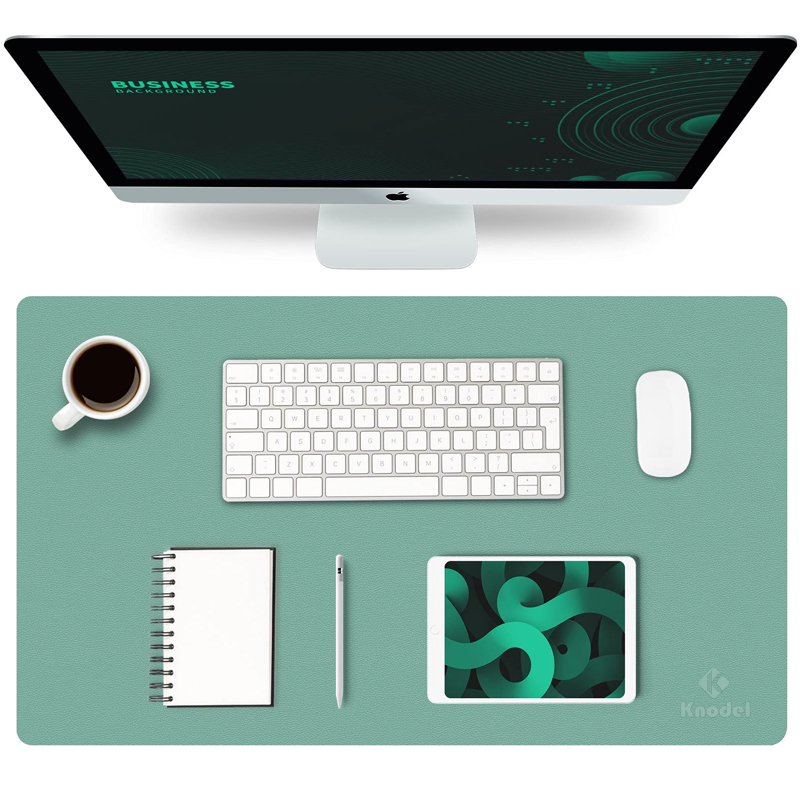 K KNODEL Small Office Leather Desk Mat, Mouse and Keyboard Pad, Computer and Laptop Mat, Desktop Protector and Cover, Writing Pad and Blotter (23.6"x13.8", Black)
