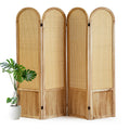 Hand-Woven Rattan Room Divider 3 Panels, 5.9 Ft Tall Wood Room Divider Panel, Partition Screen Divider Wall, Folding Privacy Screen, Wall Divider for Room Separation Home Office - Black