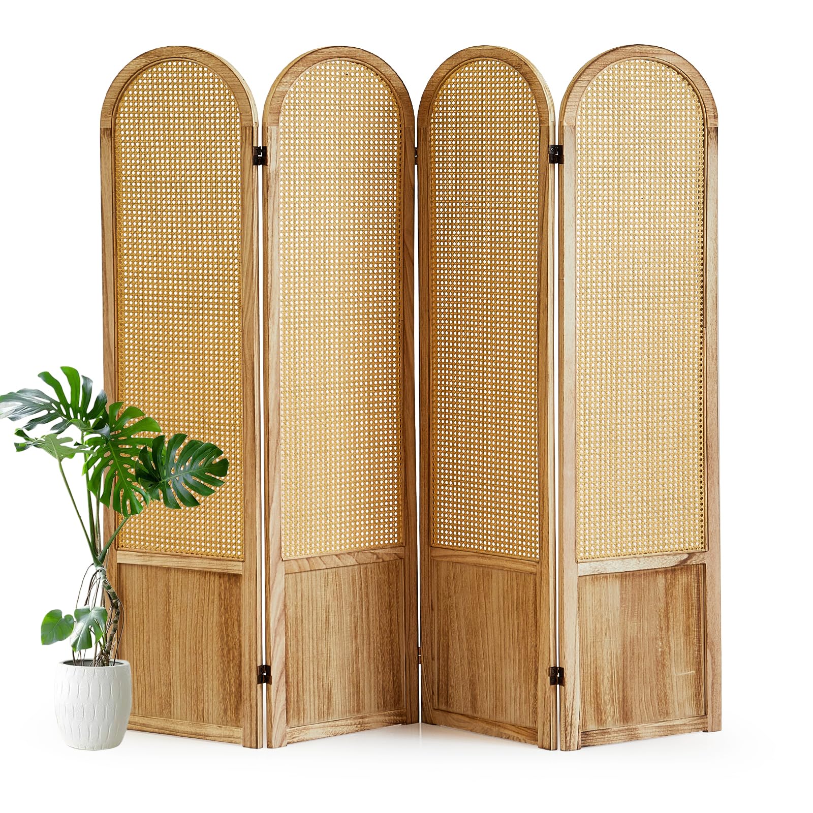 Hand-Woven Rattan Room Divider 3 Panels, 5.9 Ft Tall Wood Room Divider Panel, Partition Screen Divider Wall, Folding Privacy Screen, Wall Divider for Room Separation Home Office - Black