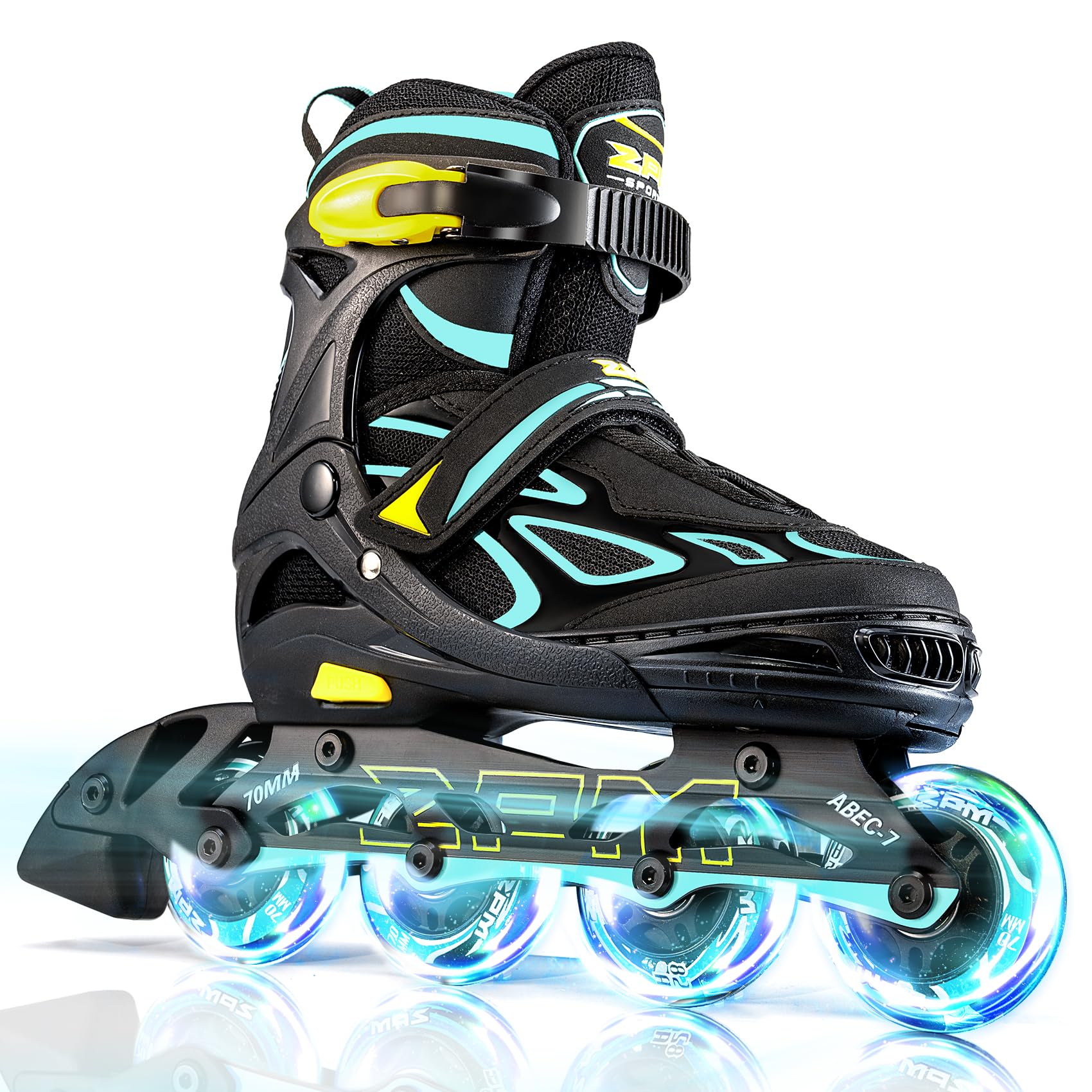 2PM SPORTS Vinal Girls Adjustable Flashing Inline Skates, All Wheels Light Up, Fun Illuminating Skates for Kids Men Adult Women and Boys