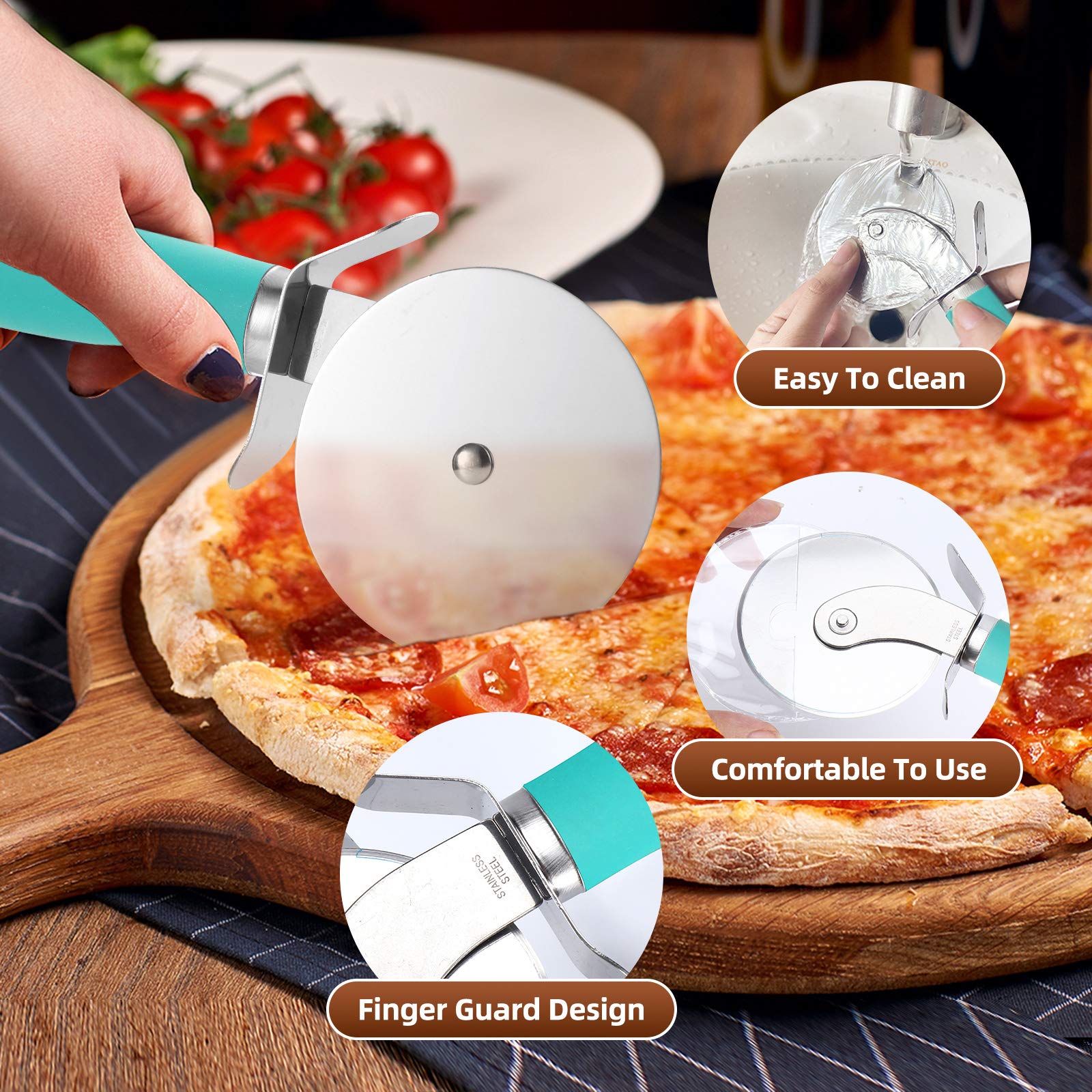 SCHVUBENR Premium Pizza Cutter Wheel - Ultra Sharp Stainless Steel Pizza Slicer with Non-Slip Soft Grip Handle - Multi-Purpose Cutter for Pizza, Dough & Pastry - Dishwasher Safe, Easy to Clean - Black