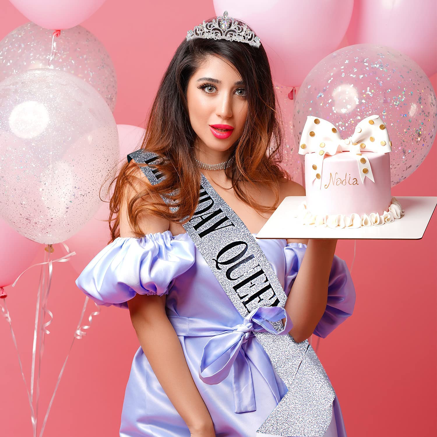 COCIDE Birthday Silver Tiara and Crowns Kit - Silver Tiara, Crown, Sash, Rhinestone Headband, Glitter Sash for Women & Girls Birthday Party Decorations