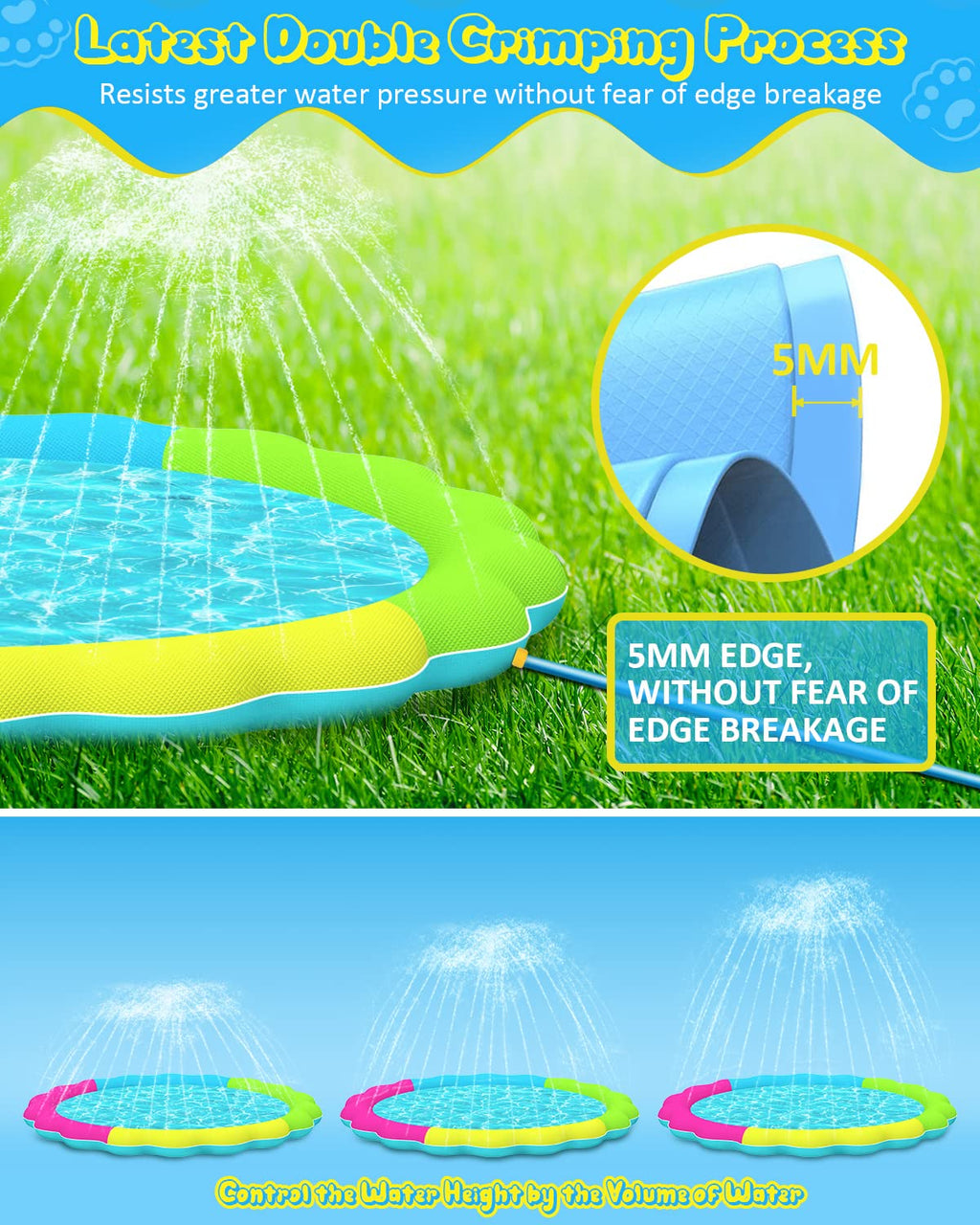 Raxurt Splash Pad, Non-Slip Thicken Splash Pad for Kids Ages 4-8 Toddler Baby Splash Sprinkler Pad Dog Pool Summer Outdoor Water Toys for Boys Girls, 59'' Blue