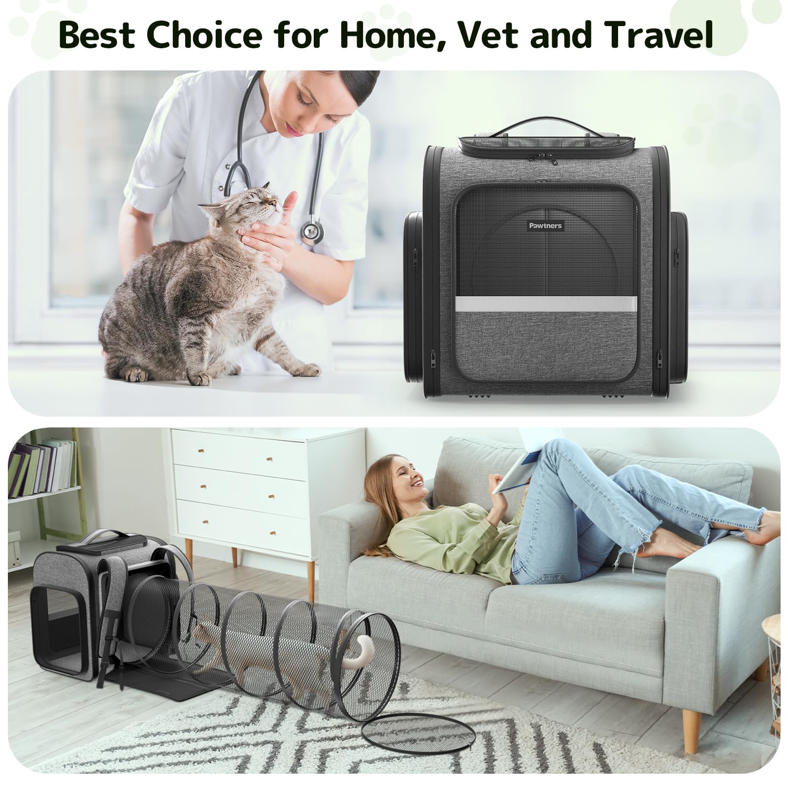 Cat Carrier Backpack with Detachable Play Tunnel, 2 in 1 Cat Tunnel Backpack Suitable for Carrying & Playing, Expandable Pet Carrier for Small Medium Kitten Puppy, Suitable for Travel Hiking Camping