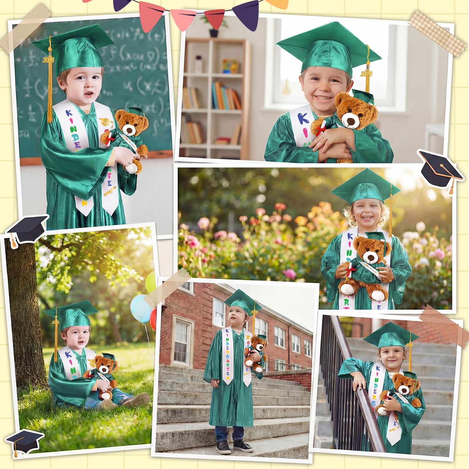 Sintuff 7 Pcs Kindergarten Preschool Graduation Cap and Gown with Bear Gifts 2026 Grad Stole Tassel Sash for Toddler Kids