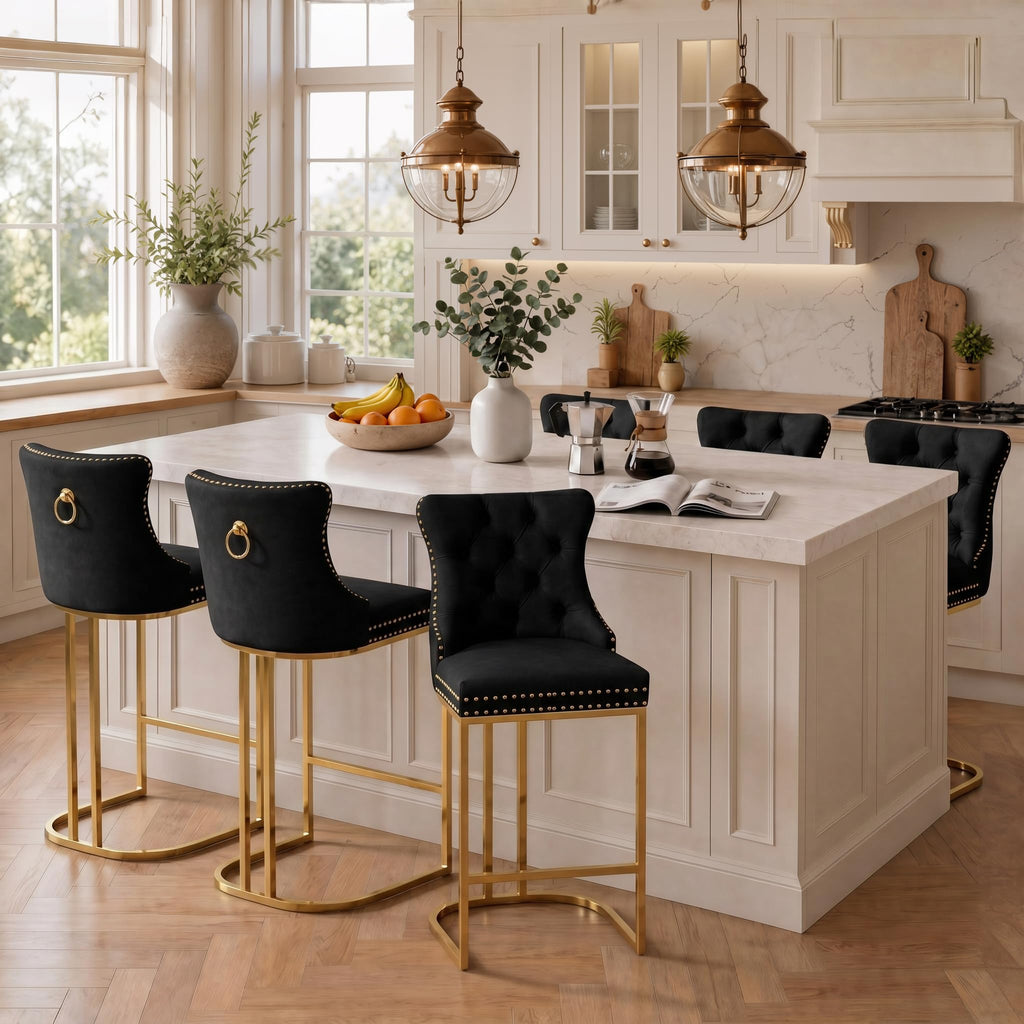 UVV Counter Height Bar Stools Set of 1, 26" Modern Barstools with Back, Velvet Upholstery Counter Chairs with Metal Legs for Kitchen Island, Bar, Counter, Beige