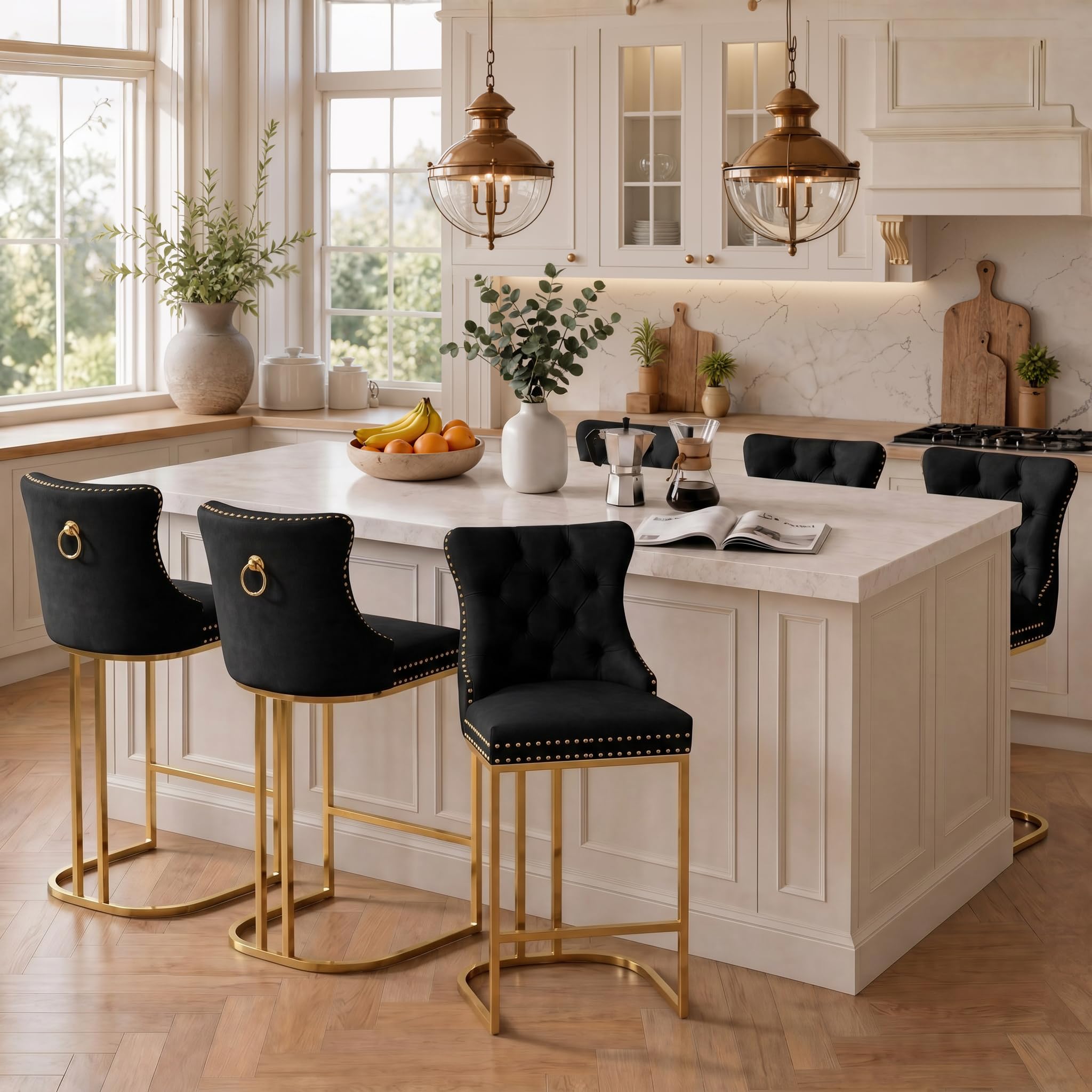 UVV Counter Height Bar Stools Set of 1, 26" Modern Barstools with Back, Velvet Upholstery Counter Chairs with Metal Legs for Kitchen Island, Bar, Counter, Beige