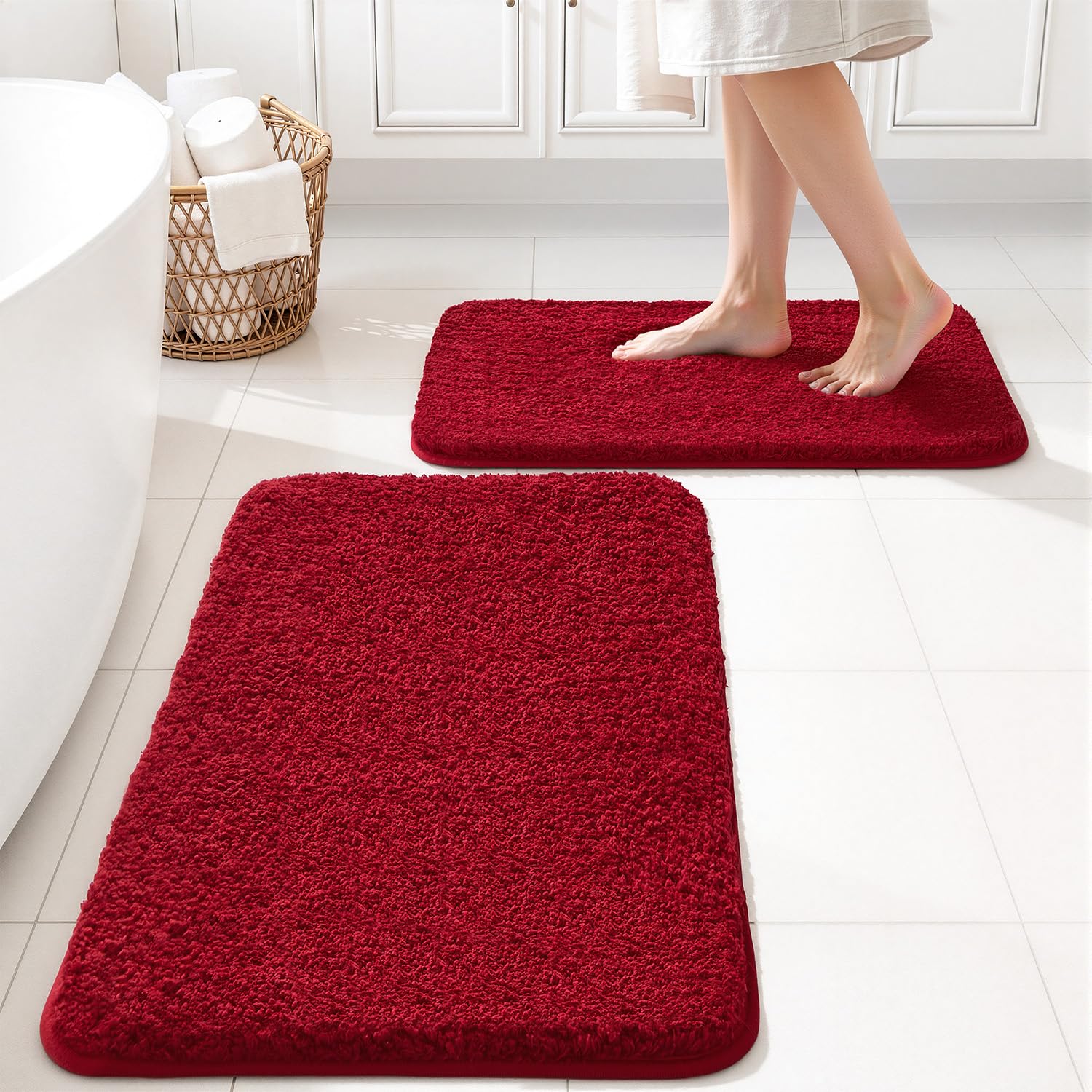 MIULEE Black Bathroom Rugs Set 2 Piece, Small Soft Absorbent Microfiber Bath Mat Set, Non Slip Quick Dry Machine Washable Plush Shaggy Bath Rugs for Bathroom Floor, Tub and Shower, 16x24 inches