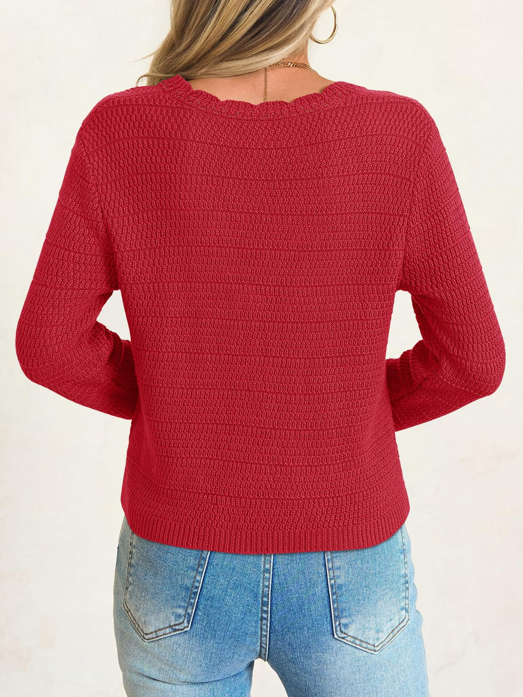 Saodimallsu Womens V Neck Cardigan Sweaters Button Up Cropped Boho Knit Long Sleeve Loose Trendy Sweater Tops