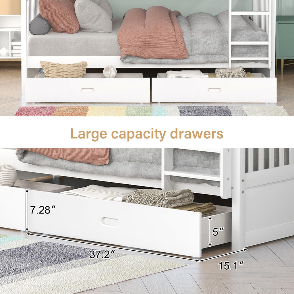 Merax Wood Bunk Bed with Two Drawers,Convertible Wood Bunk Bed with Ladders and Two Storage Drawers,Solid Wood Detachable Bed Frame with Ladders, Twin Over Full Size, Espresso