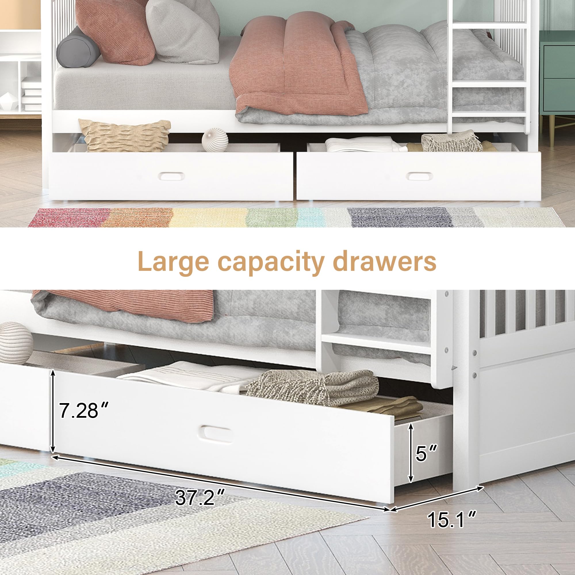 Merax Wood Bunk Bed with Two Drawers,Convertible Wood Bunk Bed with Ladders and Two Storage Drawers,Solid Wood Detachable Bed Frame with Ladders, Twin Over Full Size, Espresso