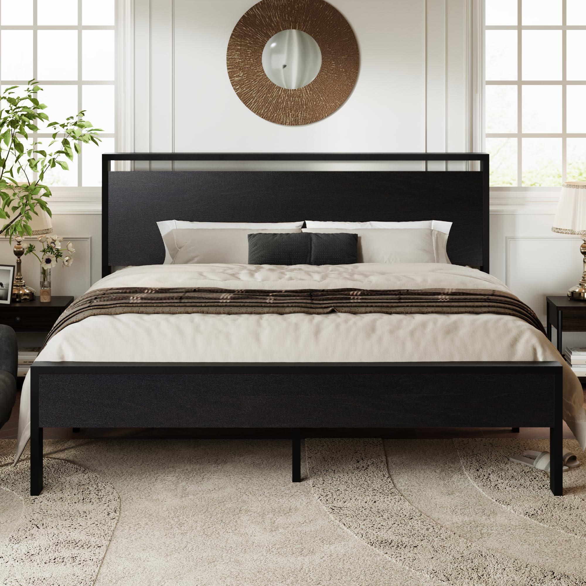 Allewie Twin Size Platform Bed Frame with Wooden Headboard and Footboard, Heavy Duty Metal Slats Support, No Box Spring Needed, Under-Bed Storage, Noise Free, Easy Assembly, Black Oak