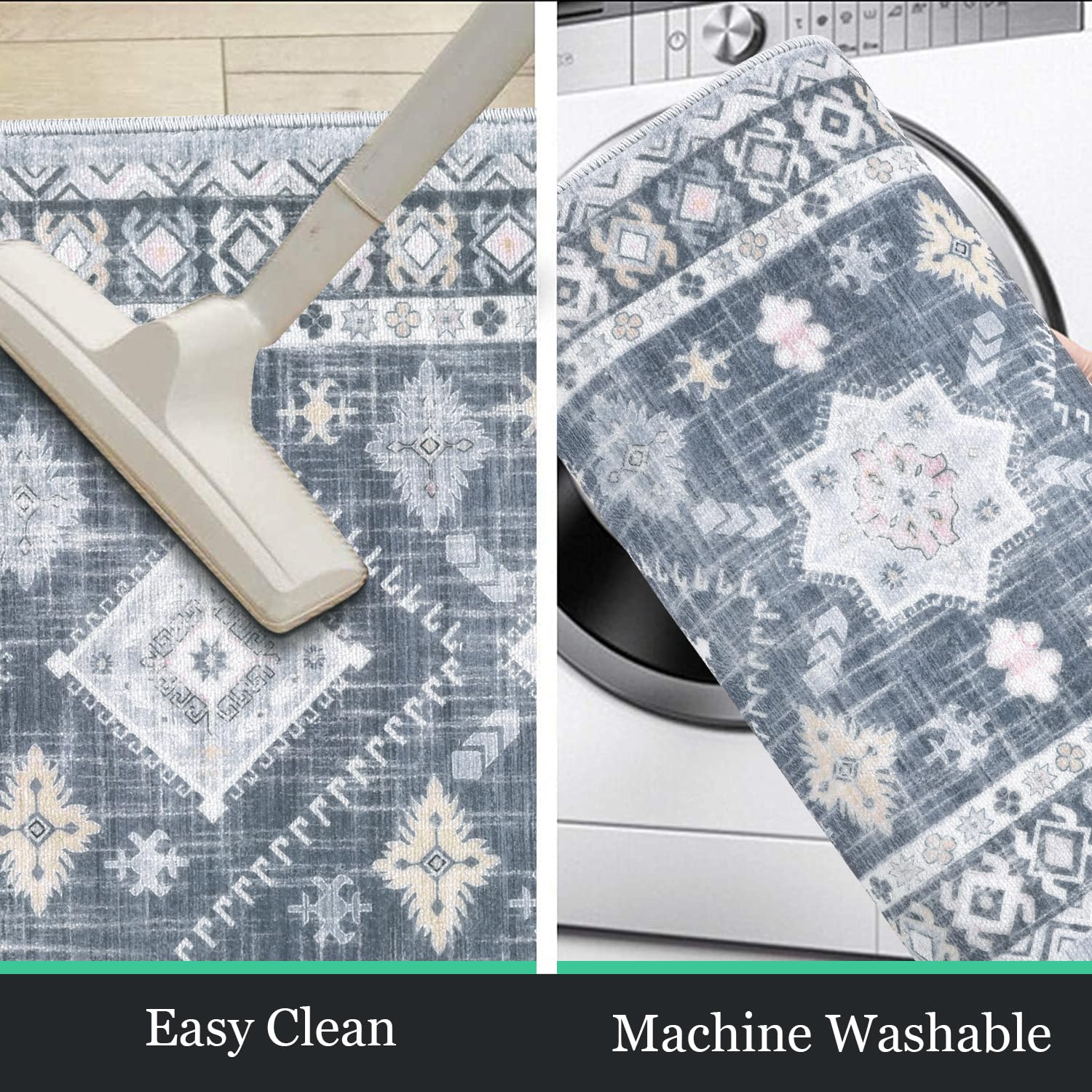 HEBE Boho Kitchen Rug Sets 3 Piece with Runner Non Slip Kitchen Rugs and Mats Washable Kitchen Mats for Floor Thick Kitchen Floor Mat Carpet Runner Rugs for Hallway Laundry Holiday Decor