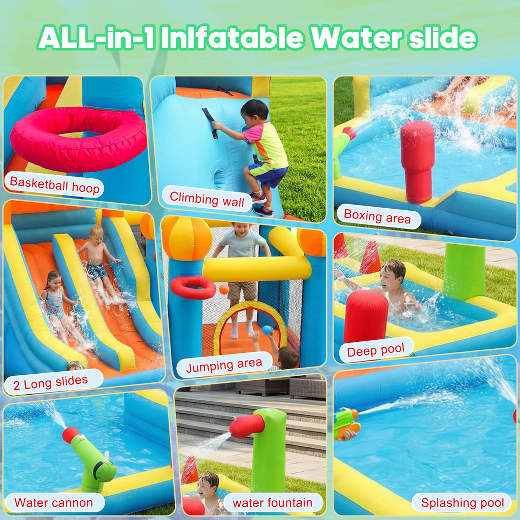 Blow Up Water Slides Two Long Slides Jumping Bouncy Castle for Kids Outdoor Inflatable Bounce House with 680W Blower for Kids Backyard