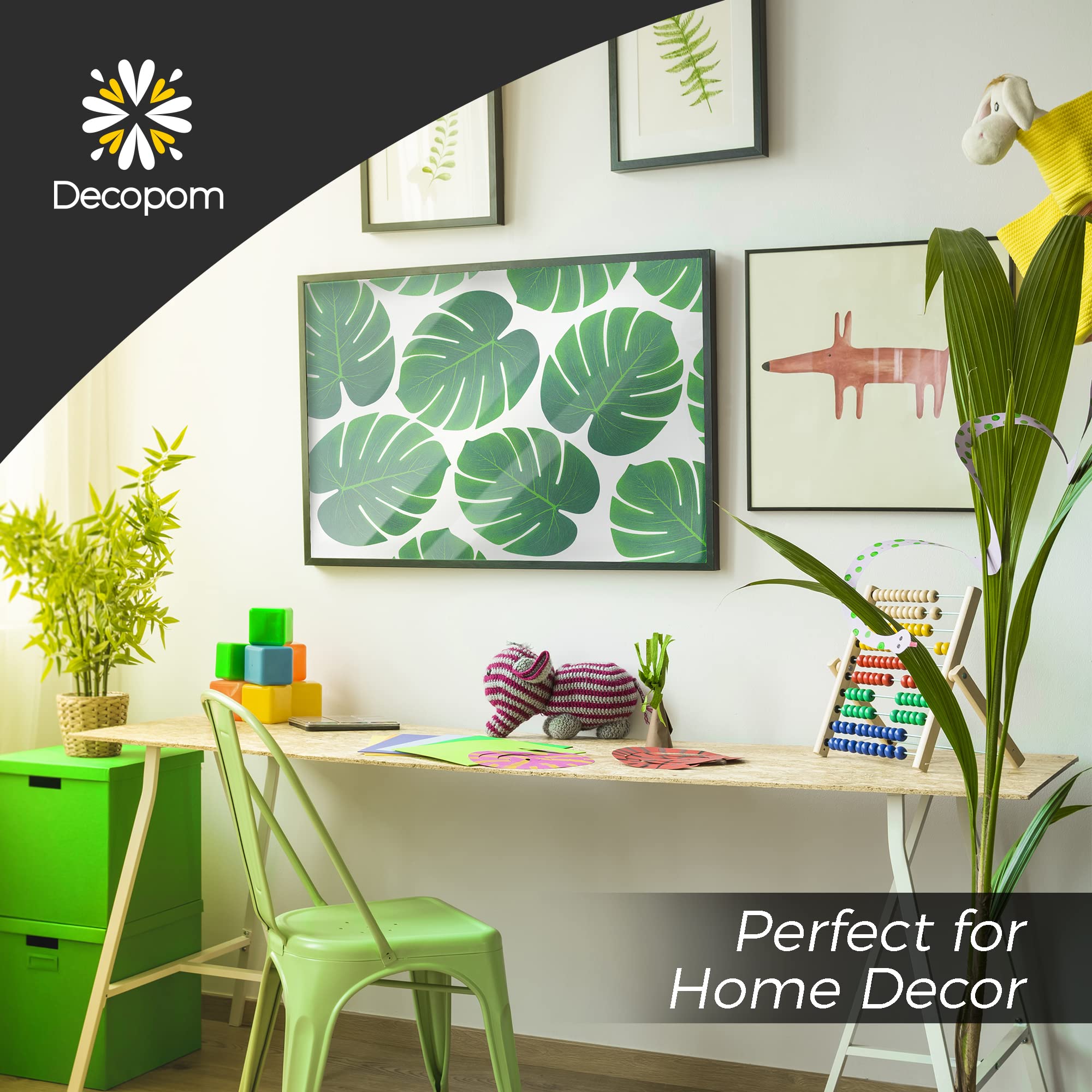 Decopom Palm Leaves Artificial Tropical Monstera-84Pcs 6 Kinds Large Small Green Fake Palm Leaf with Stems for Safari Jungle Hawaiian Luau Party Table Decoration Wedding Birthday Theme Party