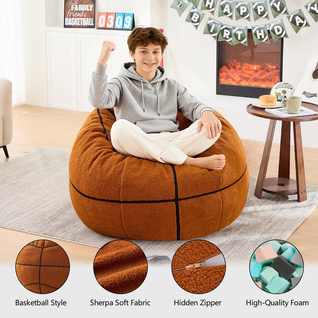 Sports Baseball Bean Bag Chair - Luxurious Bean Bag Chairs for Kids Teens Adults - Floor Sofa Couch with Filler - Plush BeanBag Furniture for Living Room Bedroom College Dorm - 32 Inch