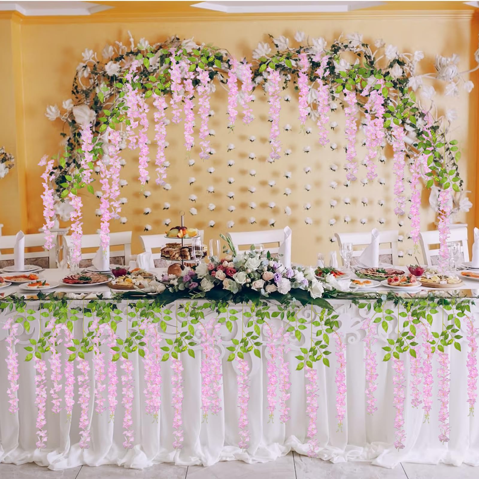 5 Pack Pink Wisteria Hanging Flowers Garland, 3.77 Feet Artificial Flower Vines, Fake Wisteria, Artificial Vines Hanging Garland for Backdrop Outdoor Yard Garden Decor