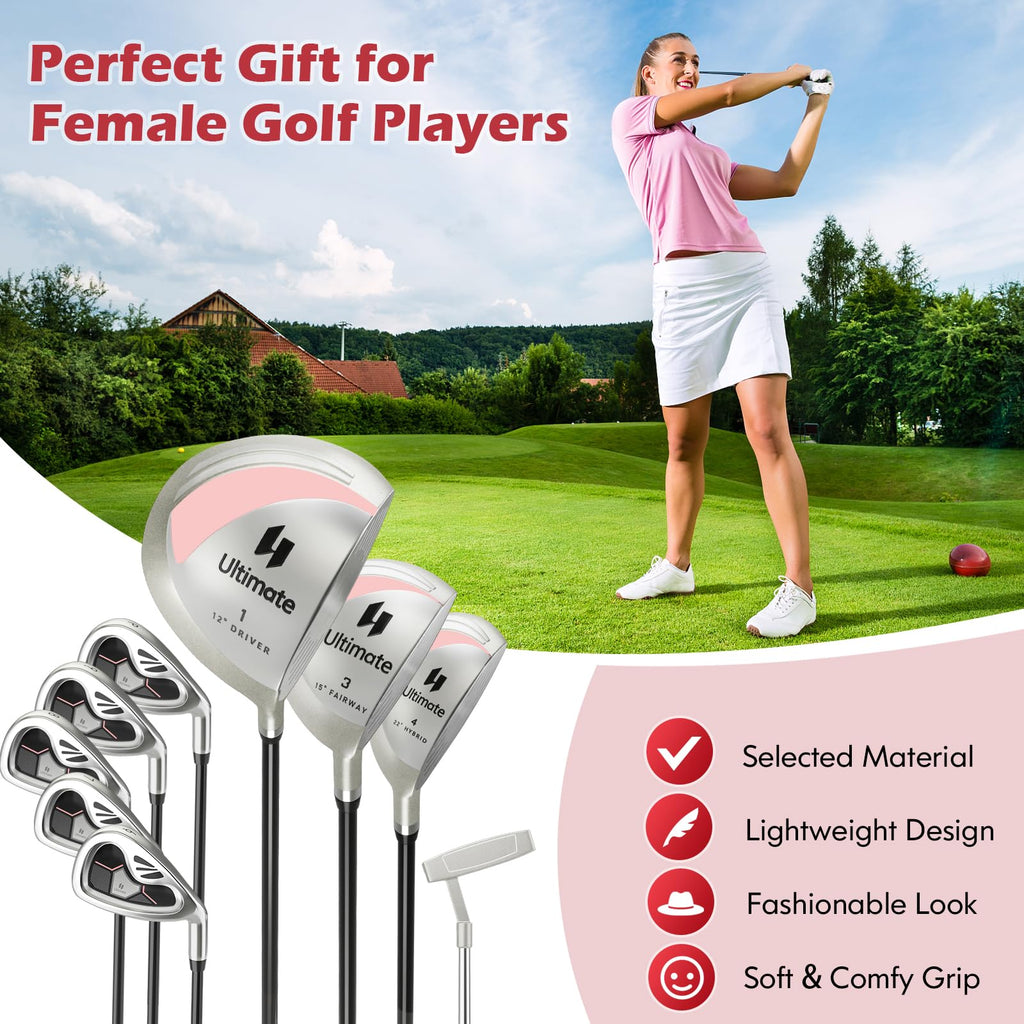 Tangkula 9/10/12 Pieces Women's Complete Golf Clubs Set, Golf Club Package Set with 460CC Driver, Fairway Wood & Hybrid, Irons, Putter, Portable Regular Golf Club Set