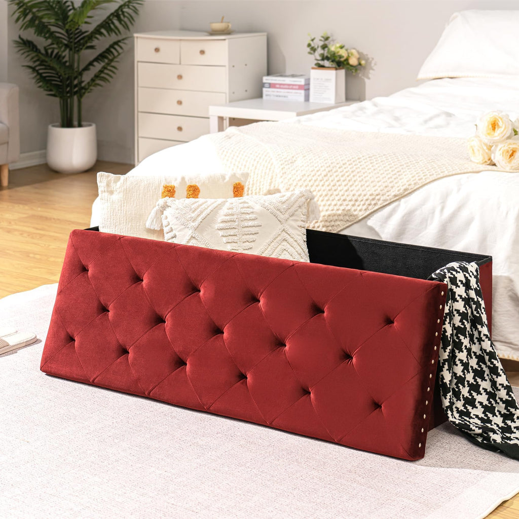 B FSOBEIIALEO Storage-Ottoman Cube-Folding Tufted - Ottomans with Storage, Coffee Table Top Cover, Storage Boxes Footrest Stool for Bedroom, Luxury Velvet Fabric 15.7 Inches Black