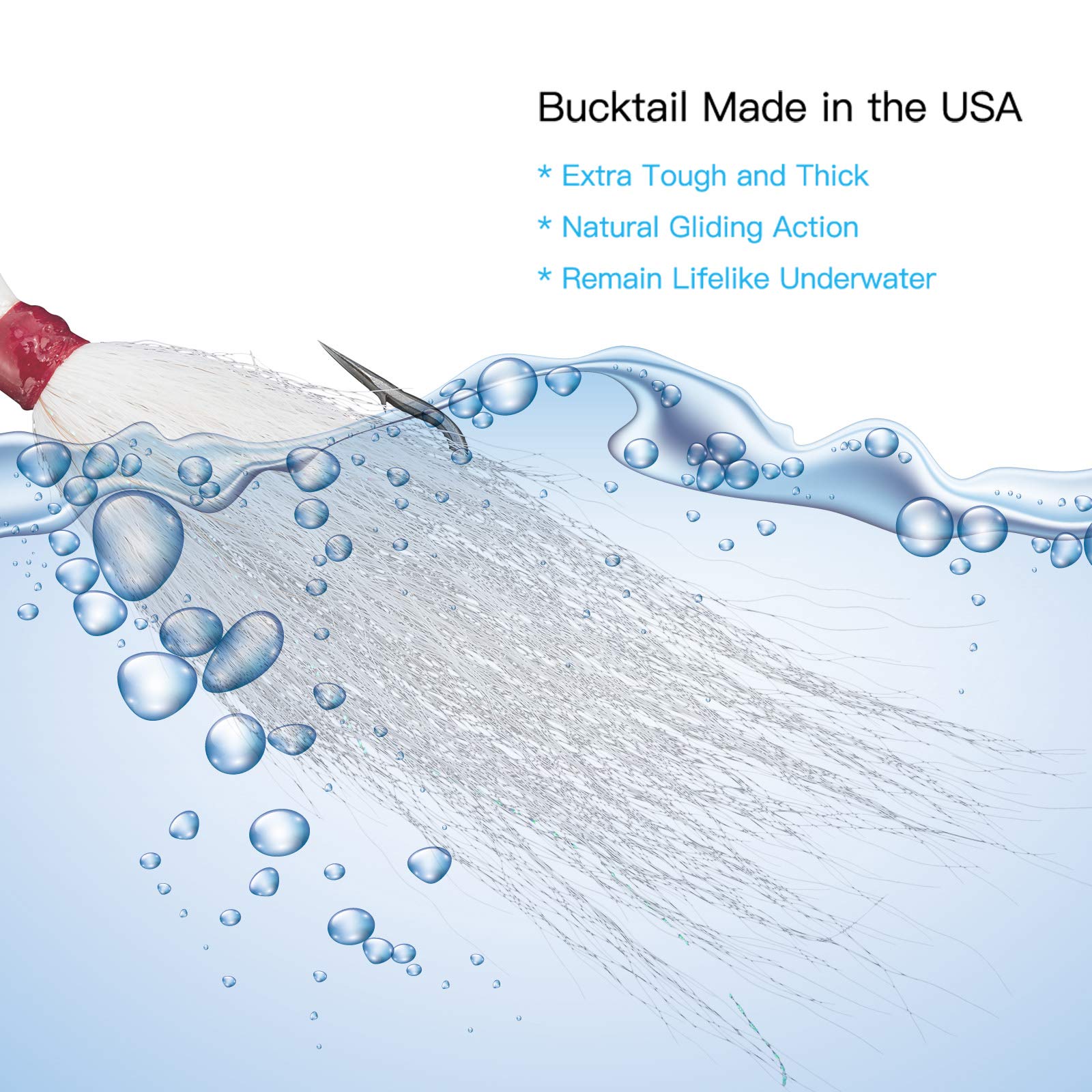 Dr.Fish 3 Pack Bucktail Jig Lure Hair Jig Saltwater Freshwater Lures Surf Fishing Bass Flounder Striper Bluefish Halibut Redfish