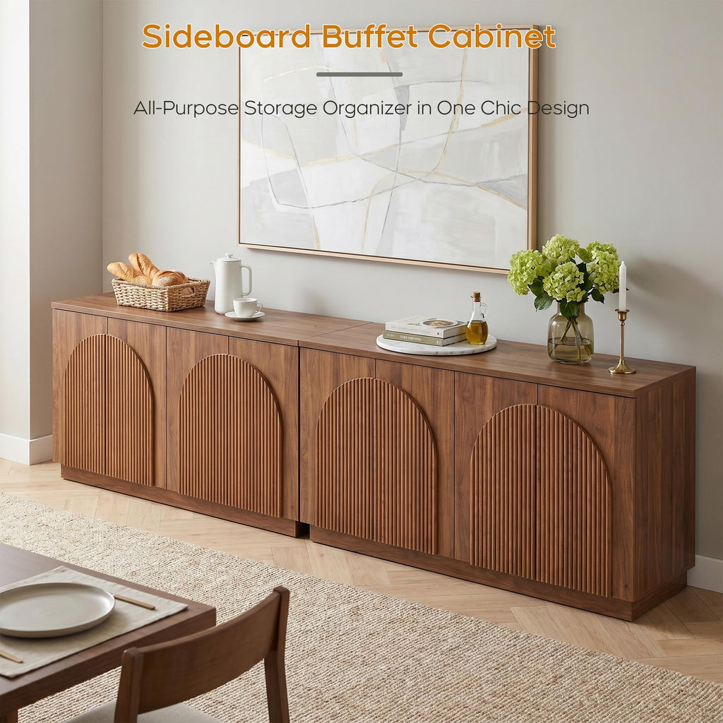 Yechen 55" Fluted Sideboard Buffet Cabinet with Storage, Wood Mid Century Modern Credenza Cabinet w/Arched Reeded Doors & Adjustable Shelves for Kitchen, Living Room, Entryway