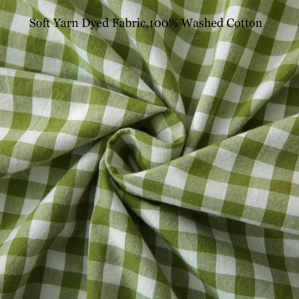 Silnuo Green/White Plaid Ruffled Queen Size Pillow Shams Set of 2,Washed Cotton Shabby Checkered Gingham Farmhouse Bed Pillow Covers 20"x30"
