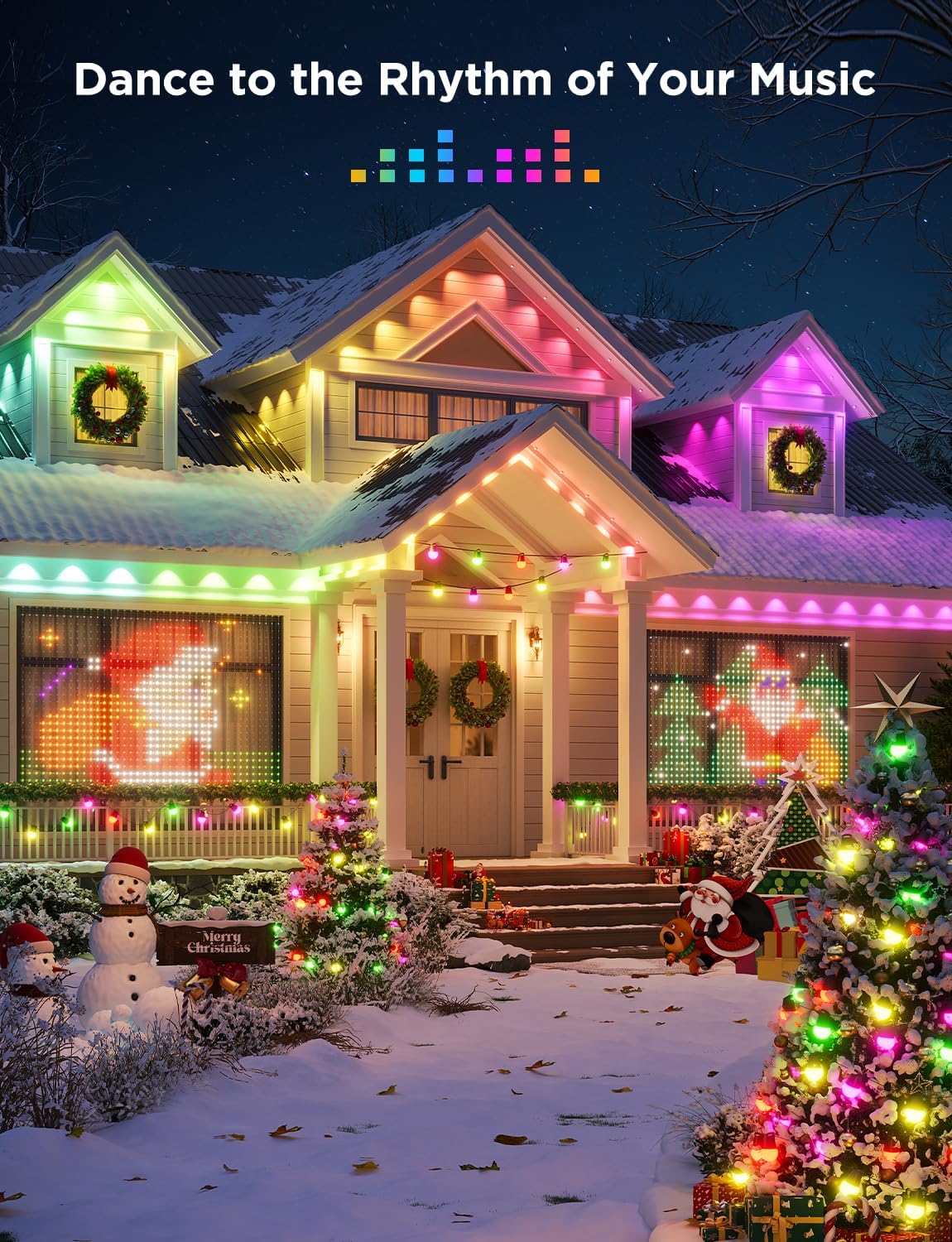 Govee Christmas Lights Set, 100ft Permanent Outdoor Lights, 96ft String Lights,4.9×6.6ft Curtain Light for Christmas Decorations, Works with Alexa, Google Assistant, IP65 Waterproof, Christmas Gifts