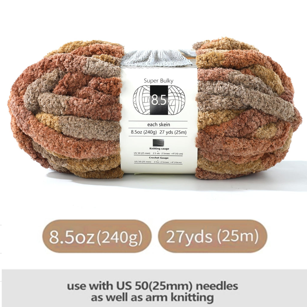 Chunky Chenille Yarn for Hand Knitting 8 Jumbo Pack Jumbo Chunky Yarn for Hand Soft Blanket Knitting, Bulky Thick Fluffy Yarn for Crocheting (Black)