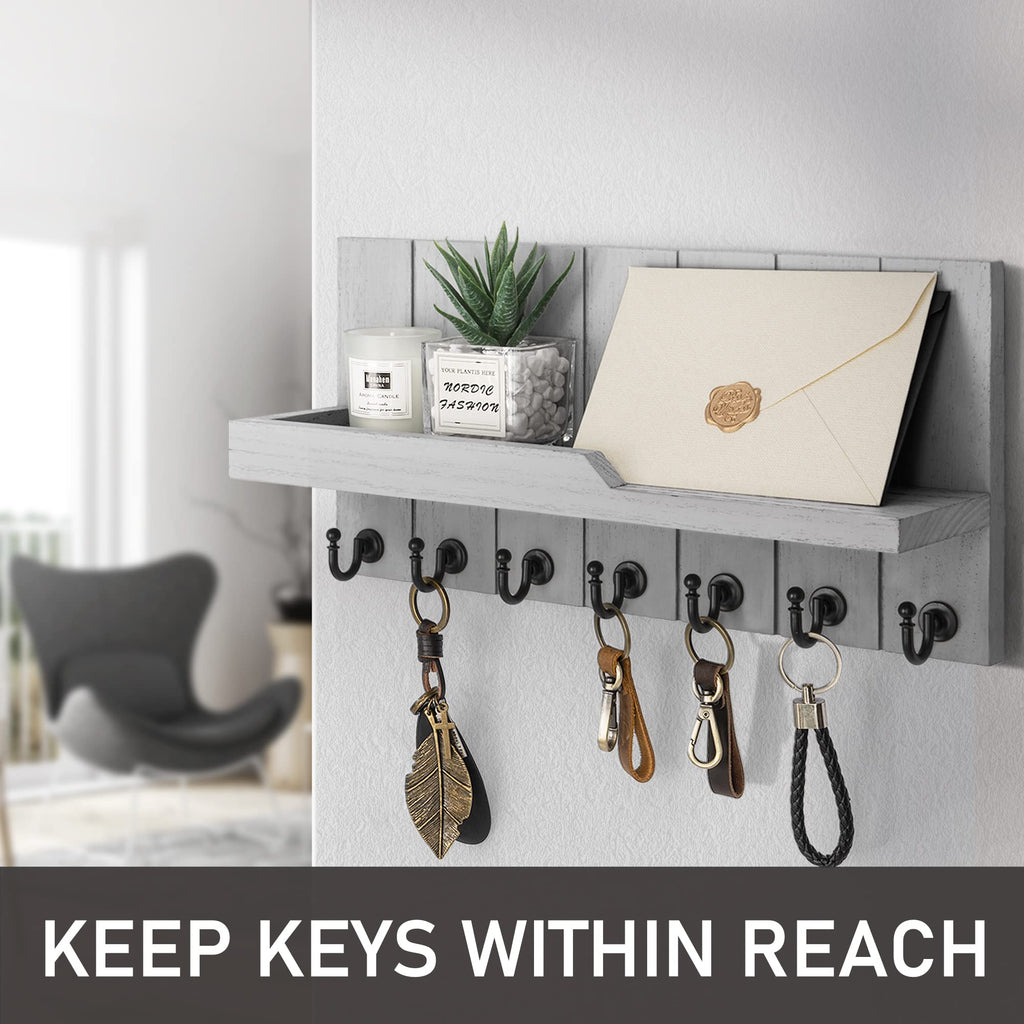 Rebee Vision Acacia Wood Key Holder Wall Mount – Farmhouse Key Holder for Wall & Mail Organizer with Shelf for Home Decor – Ideal for Apartment Essentials (Acacia Wood, 3.54" x 10" x 7.28")