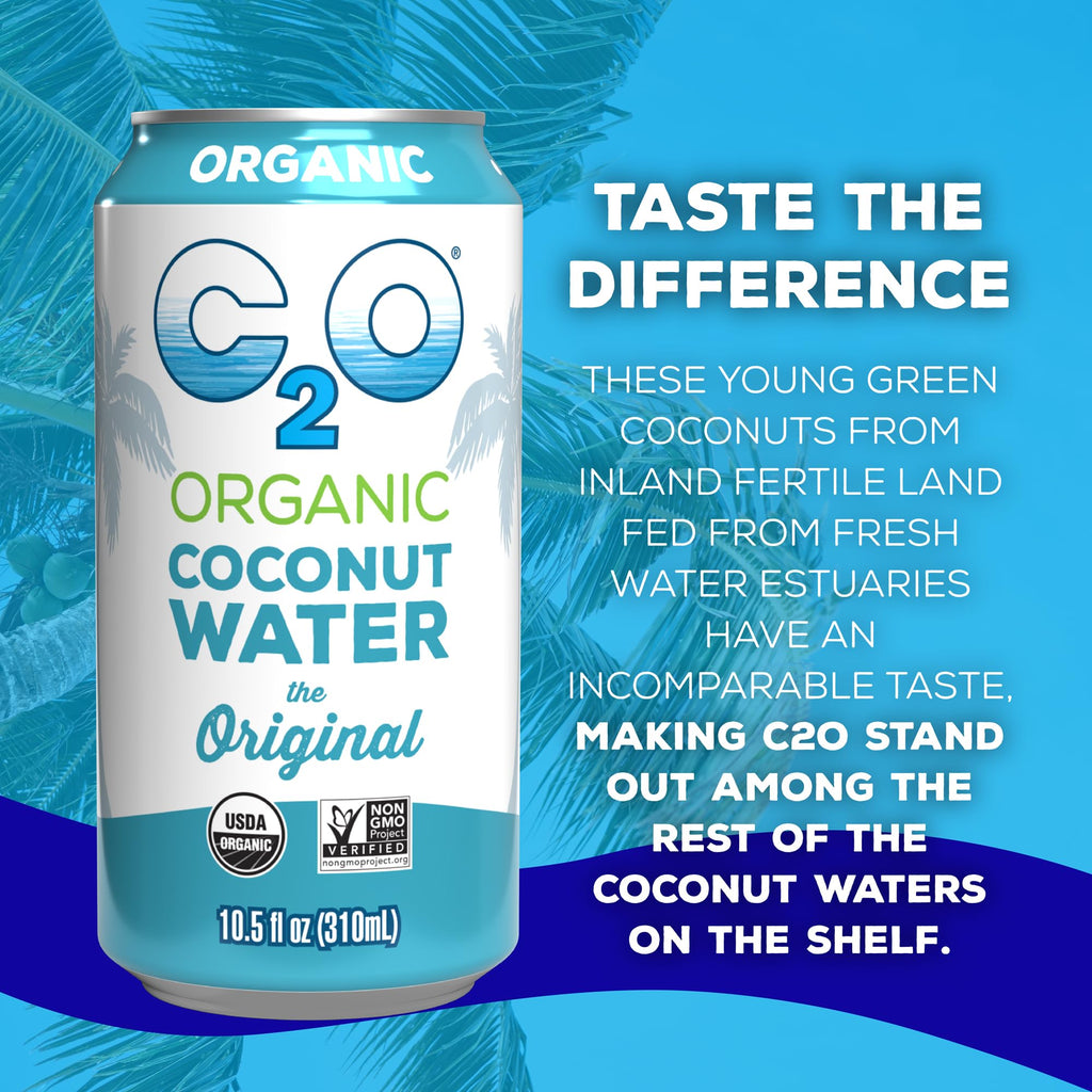 C2O - Coconut Water with Ginger, Lime, & Turmeric (12 Pack) - Made with Fresh Coconut Water - Plant Based - Non GMO - Canned Water - Natural Hydration, Electrolytes, & Potassium - 12 Cans, 17.5 FL OZ