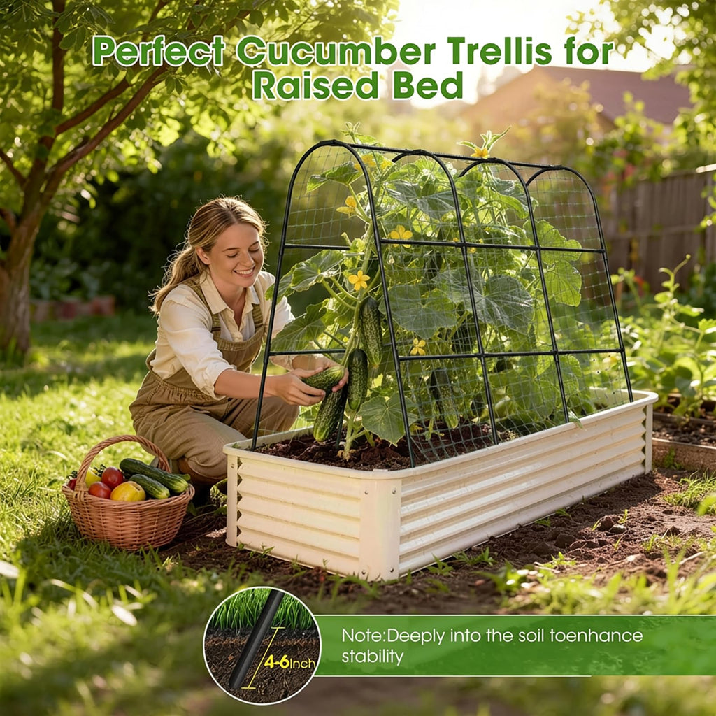 Cucumber Trellis for Raised Bed,U-Shape Garden Trellis for Climbing Plants Outdoor, Metal Arch Vegetables Trellis, Plant Support for Vine (Green, 31.5" Lx21.6 Wx47.2 H-Small)