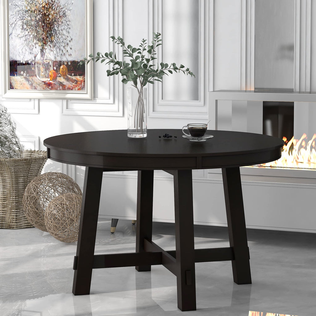 LUMISOL Round Dining Table for 4-6 People, 41"-57" Extendable Kitchen Table with 16" Removable Leaf for Small Places, Kitchen, Dining Room, Espresso