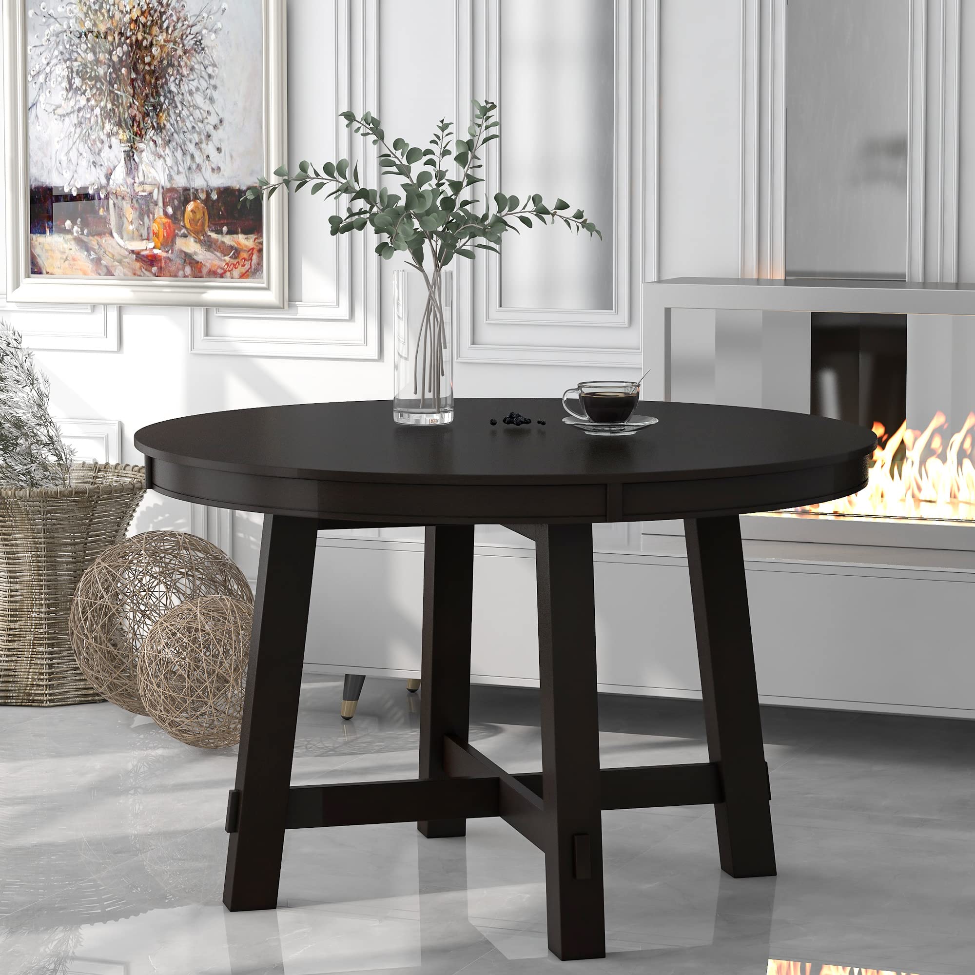 LUMISOL Round Dining Table for 4-6 People, 41"-57" Extendable Kitchen Table with 16" Removable Leaf for Small Places, Kitchen, Dining Room, Espresso