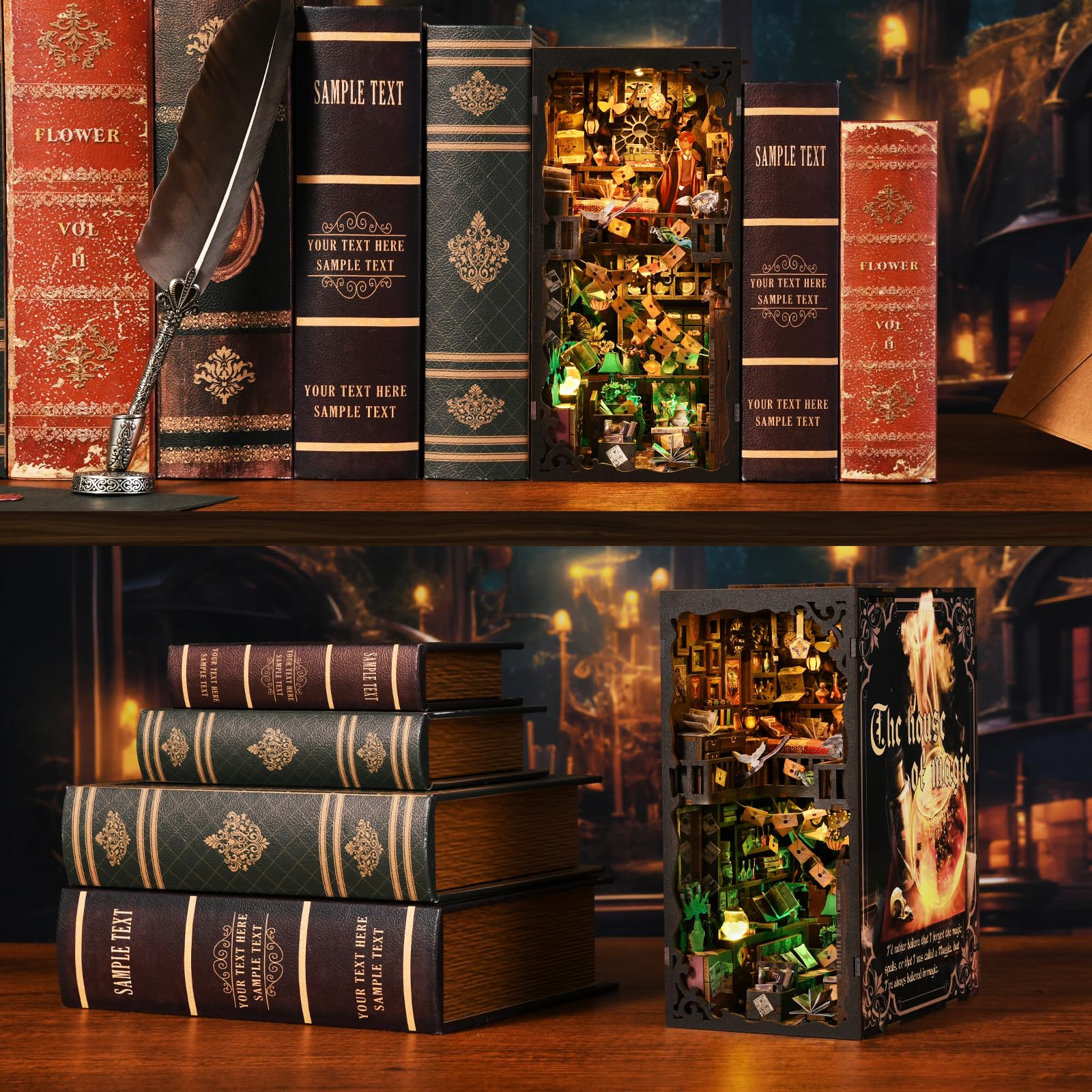 TOYQI DIY Book Nook Kit, Miniature House Dollhouse Kit for Adult and Teens, Book Nook Kits for Adults, Booknook Bookend Alley Model Build, Gifts for Family Friends - Spooky Horror Creepy Haunted House