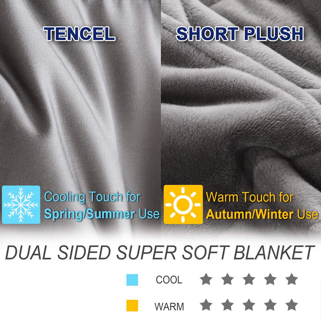 OMYSTYLE Reversible Weighted Blanket 48''x72'' 15lbs for Adults, Warm Short Plush and Cool Tencel Fabric Double-Sided Weighted Blanket for All Season Use - Carry Bag Included