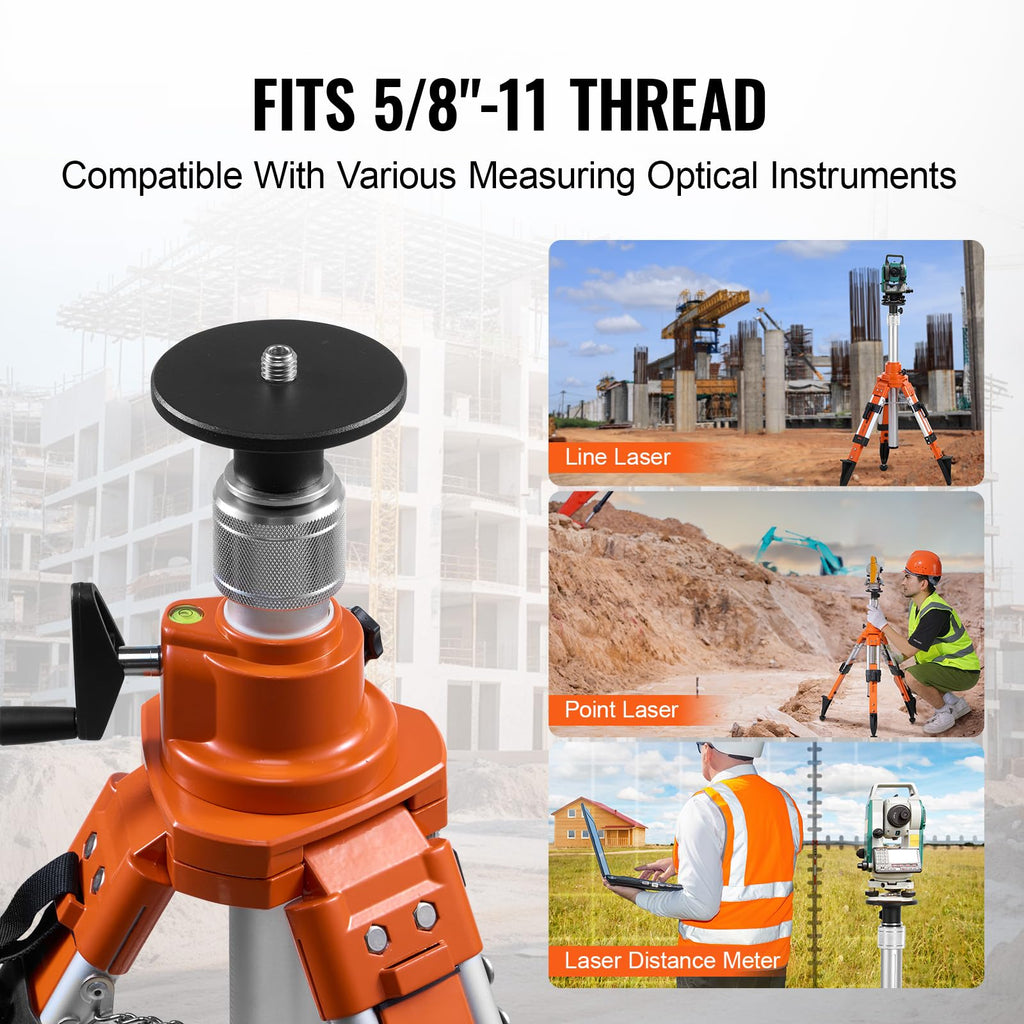VEVOR Laser Level Tripod Stand, 5/8"-11 Thread Mount, 16.53-65.55 inch Height Adjustment Heavy Duty Survey Tripod for Construction Laser Level Scanner, Retractable Legs Non-Skid Feet Professional