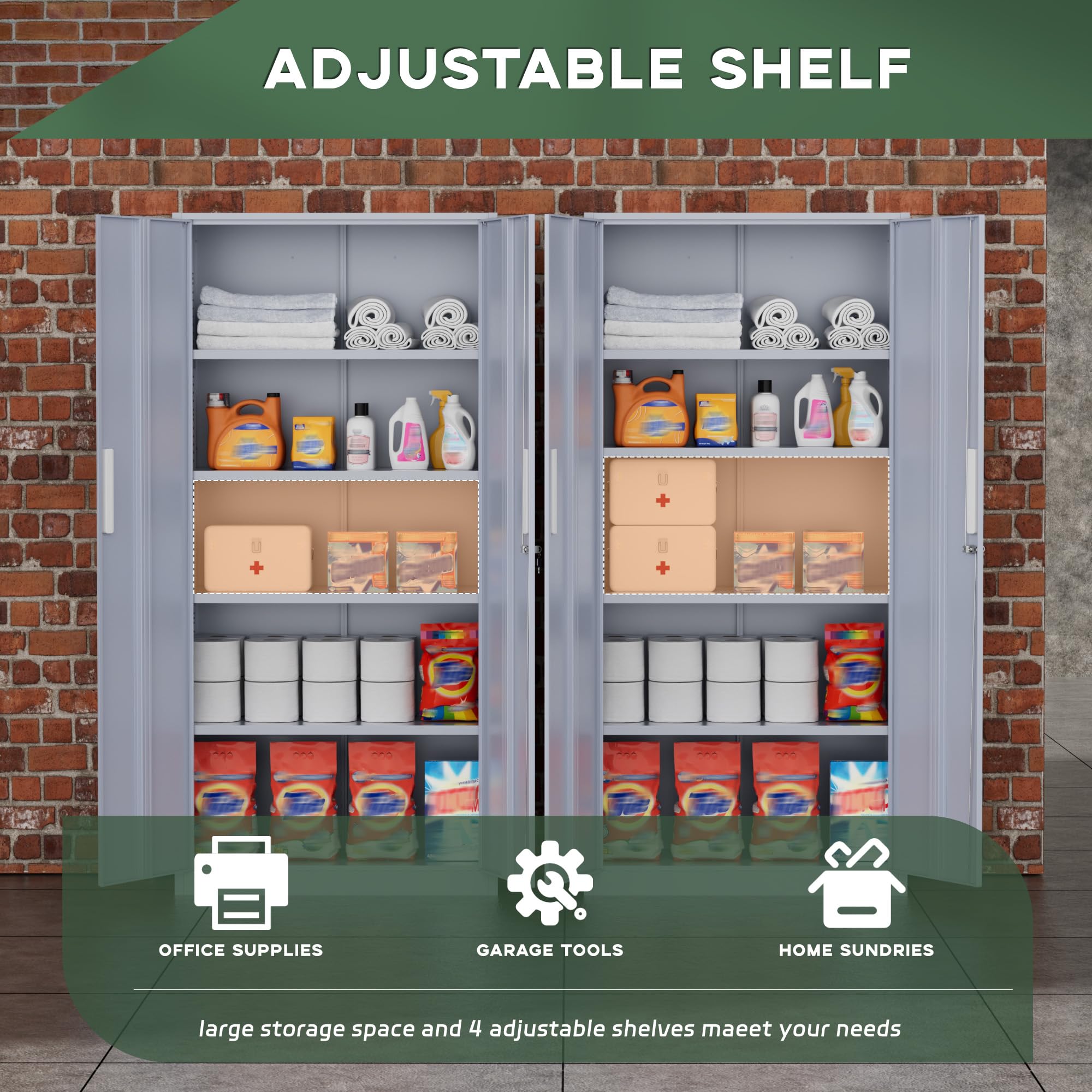 Greenvelly Metal Storage Cabinet, 36" Locking Storage Cabinet with Doors and Shelves, Lockable Storage Cabinets for Home Office, Utility Locker Cabinet, Steel Garage Cabinet with 2 Keys, Black