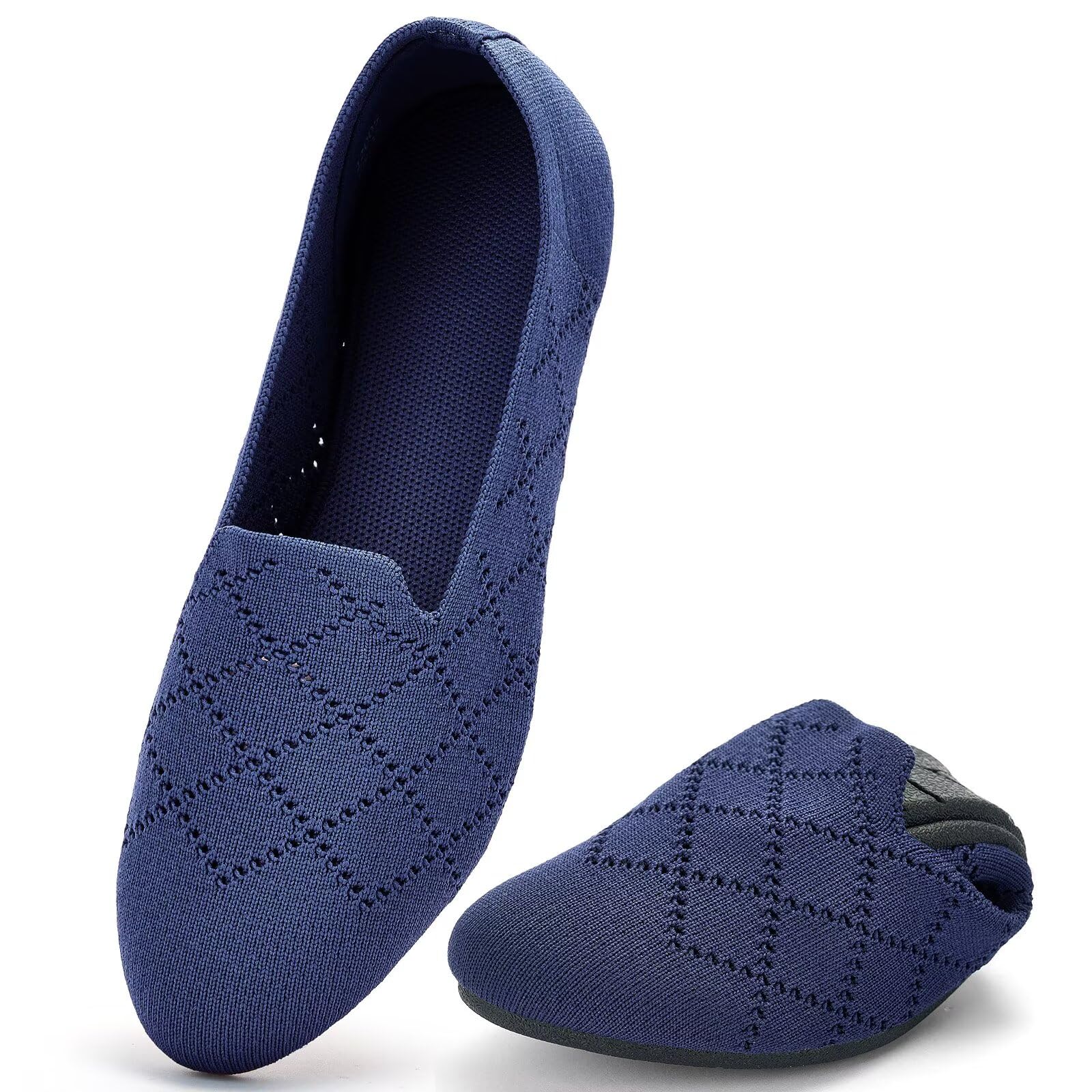 poemlady Women’s Ballet Flat Shoes Dress Shoes Knit Round Toe Slip On Ballerina Walking Flats Shoes for Woman Low Wedge Casual