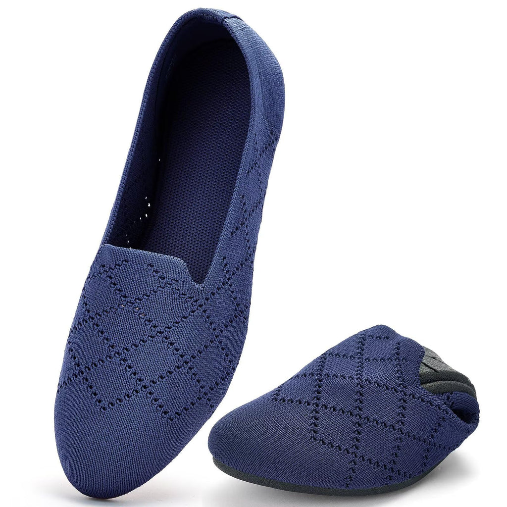 poemlady Women’s Ballet Flat Shoes Dress Shoes Knit Round Toe Slip On Ballerina Walking Flats Shoes for Woman Low Wedge Casual