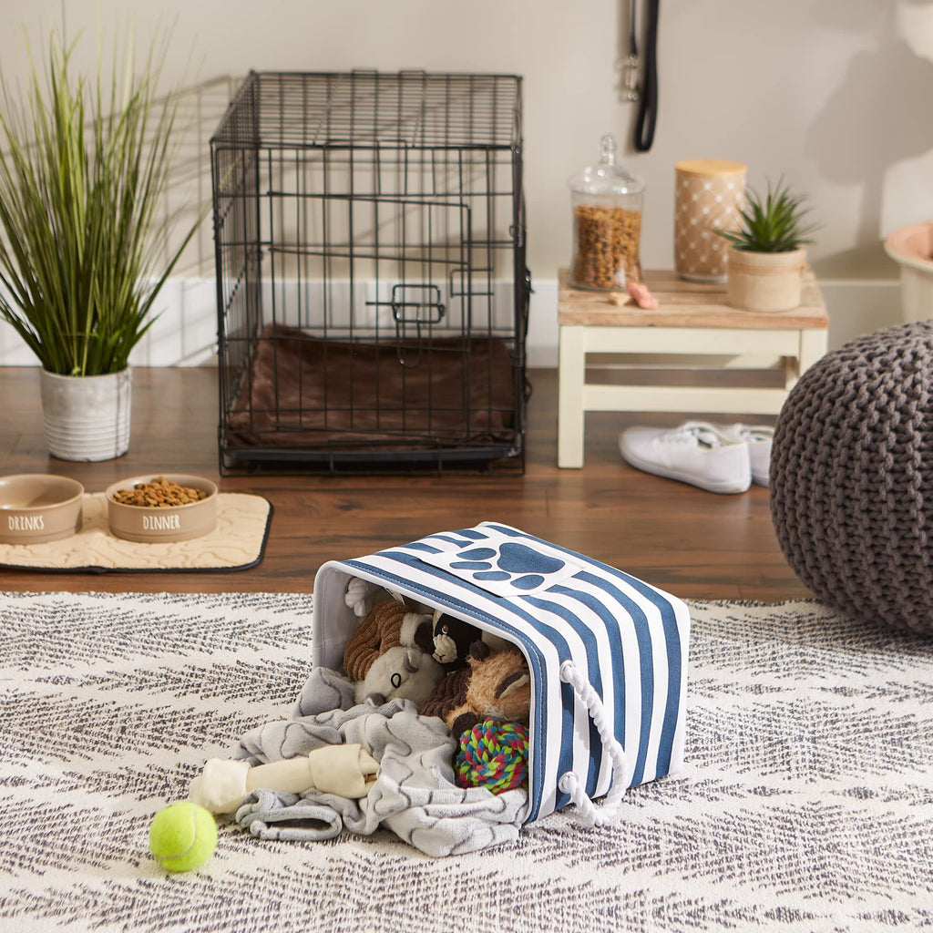 Bone Dry Pet Storage Collection Striped Paw Patch Bin, Aqua, Small Rectangle