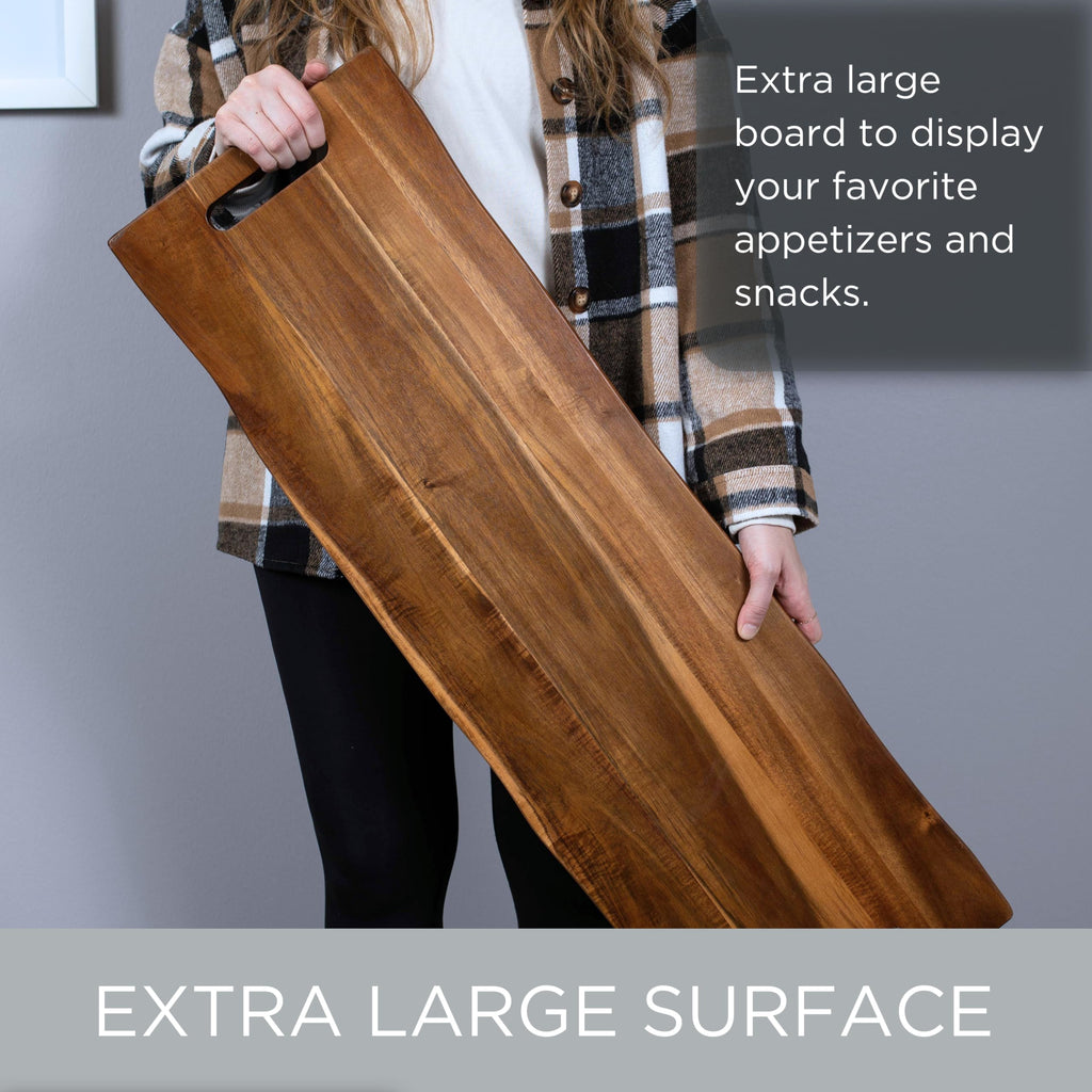 BIRDROCK HOME Acacia Wooden Cheese & Charcuterie Board with Handles 22" | Rectangular Food Platter for Bread, Meat, or Appetizers | Natural Wood Serving Tray Cutting Board for Kitchen & Outdoor Use